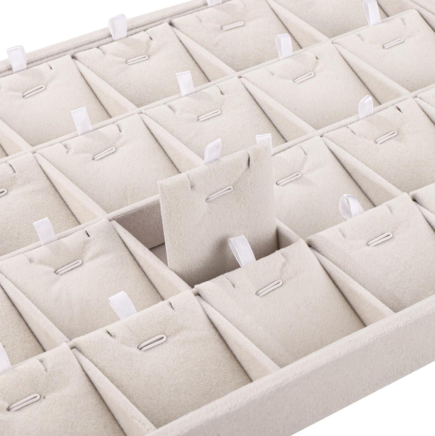 Elegant Beige Linen 24-Compartment Jewelry Tray Organizer