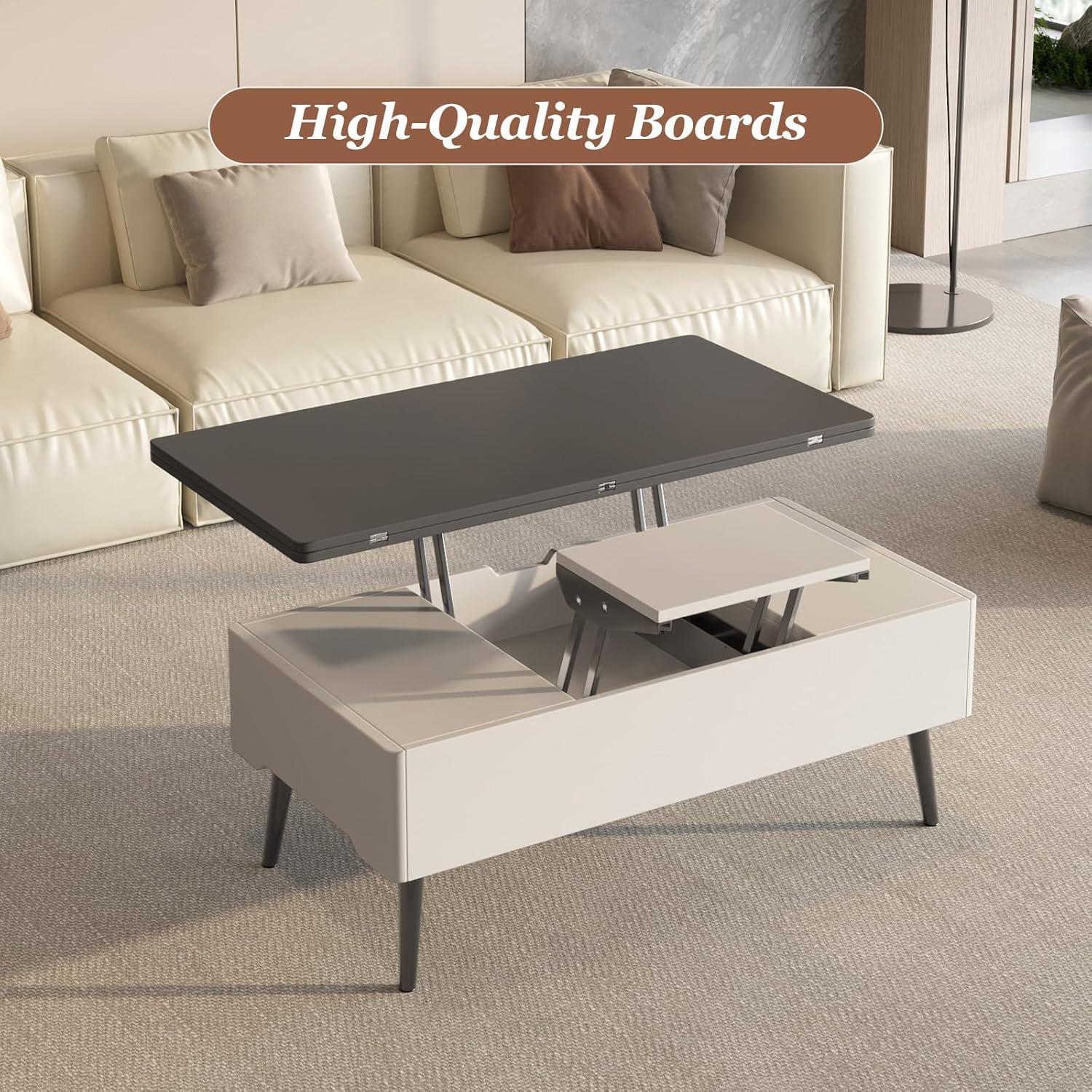 Guyii Extendable Coffee Table, 3-in-1 Lift Top Coffee Table with 2 Storage Drawers and Hidden Compartment for Living Room, Home, White