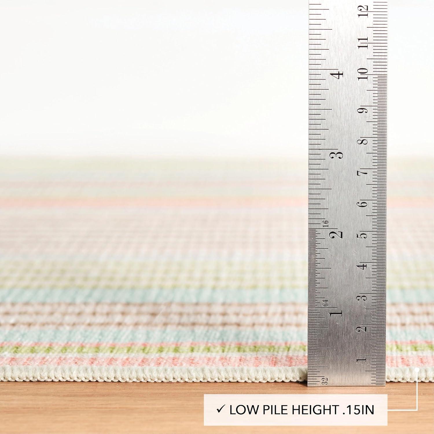 Blue Awning Stripe Machine Washable Rug