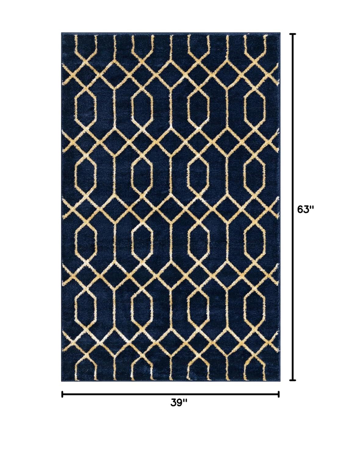 Glam Navy Blue Gold Area Rug