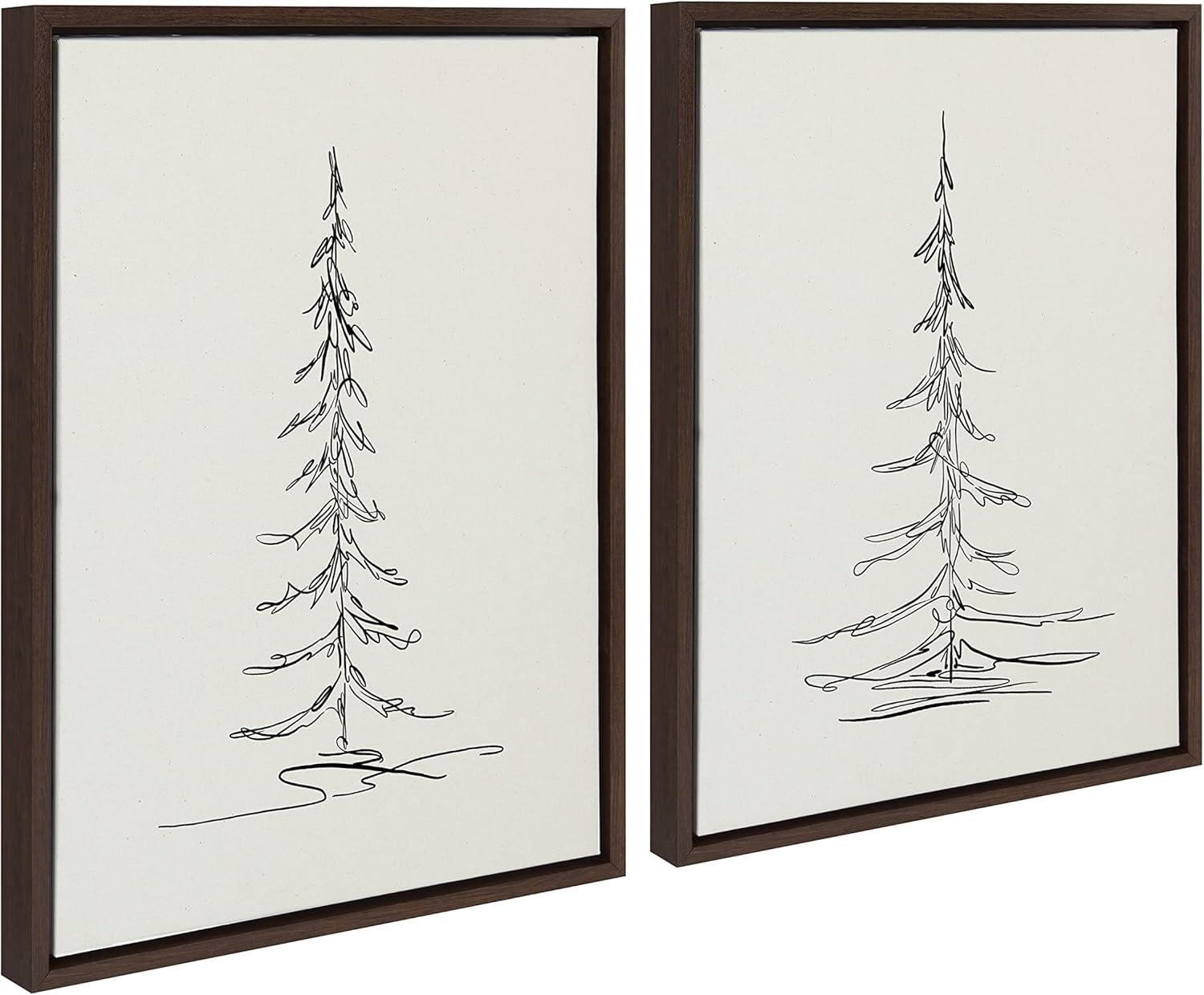 Sylvie Minimalist Evergreen Trees 18 in x 24 in Framed Painting Canvas Art Prints, by Kate and Laurel Set of 2