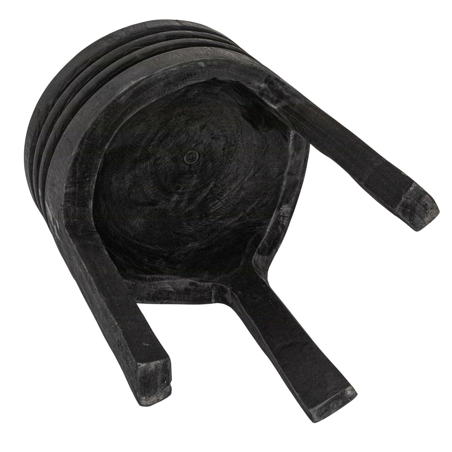 Storied Home Wood Carved Accent Table Matte Black