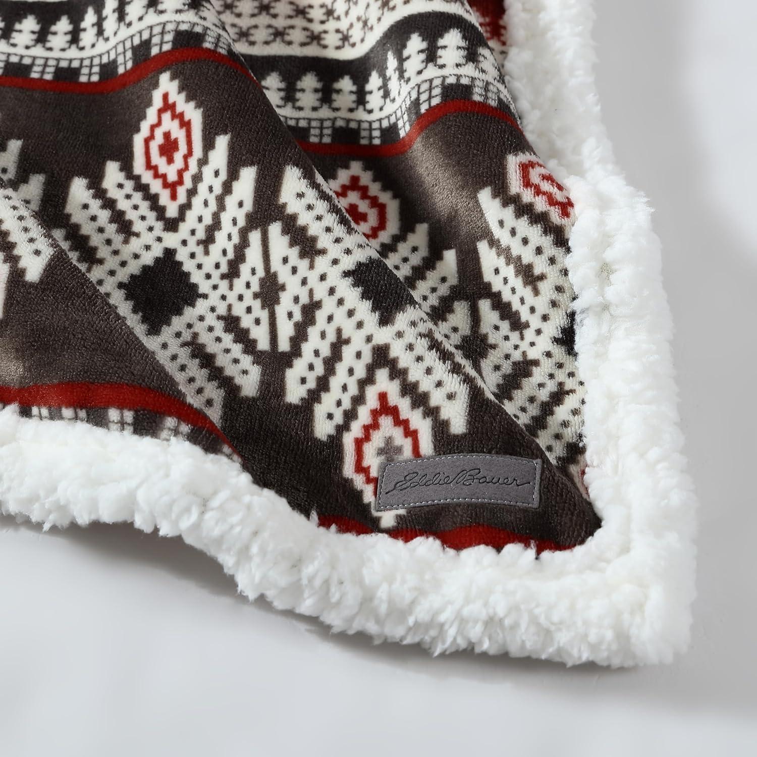 Eddie Bauer Printed Plush Fleece/Sherpa Throw Blankets