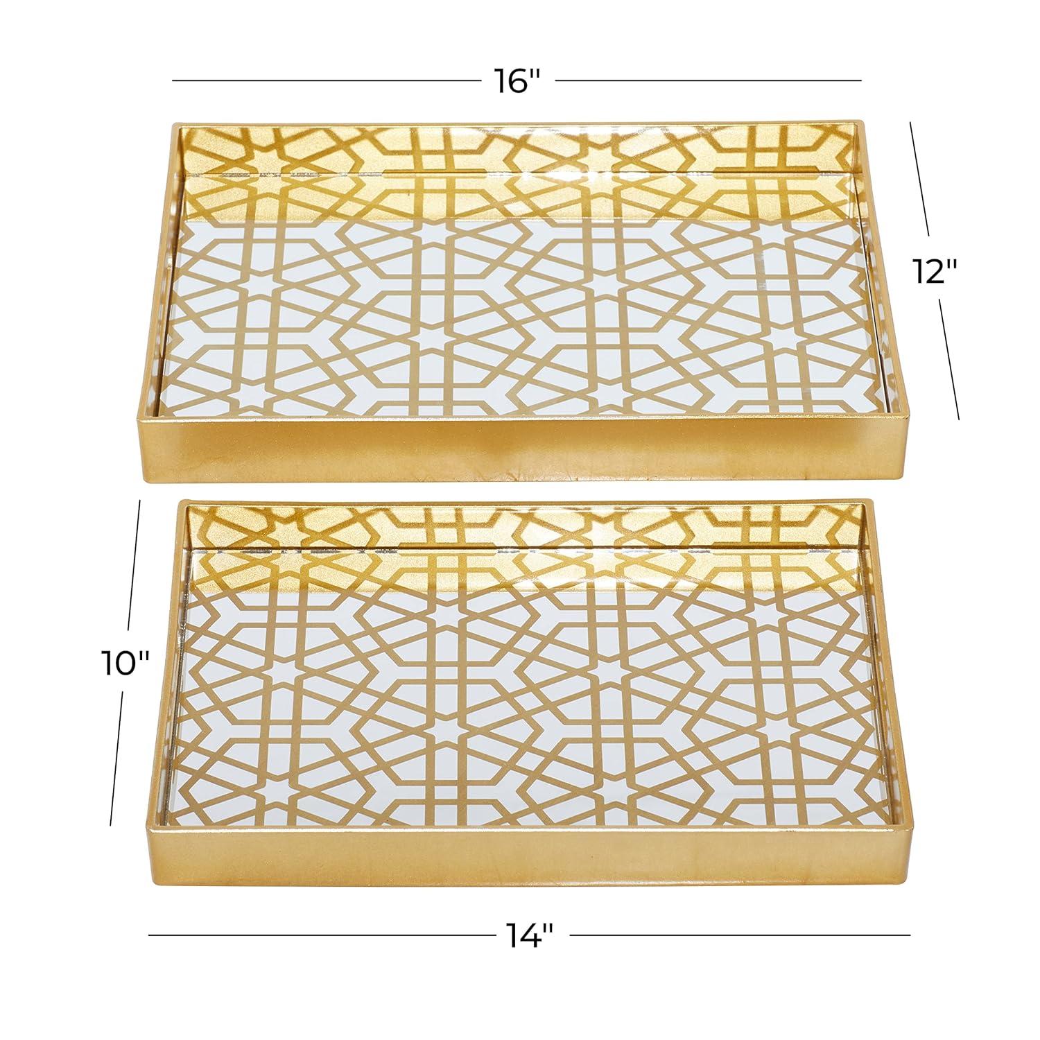 CosmoLiving by Cosmopolitan Plastic Mirrored Geometric Decor Gold Tray Set