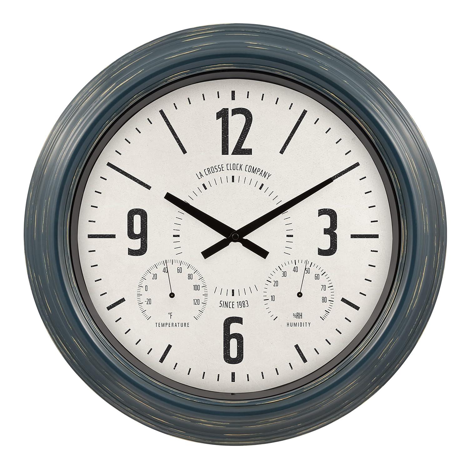 La Crosse Clock 18.40" Hamilton Indoor/Outdoor Blue Analog Quartz Analog Metal Clock, 433-3838