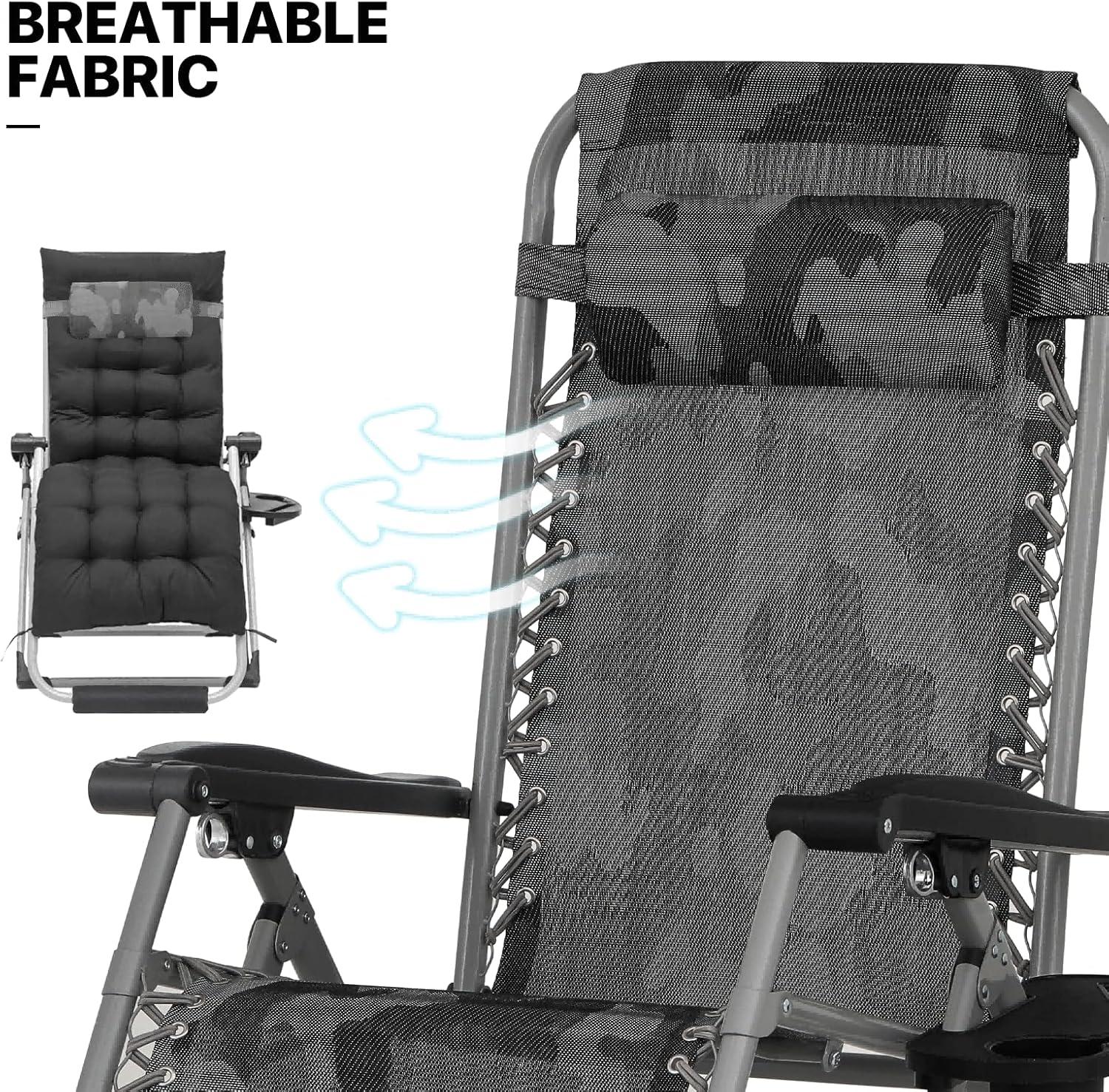 MoNiBloom Reinforced Zero Gravity Chair Set of 2, Folding Pool Beach Lounger, Chaise with Cushion, Headrest and Foot Pads, Camouflage w/Black Pad