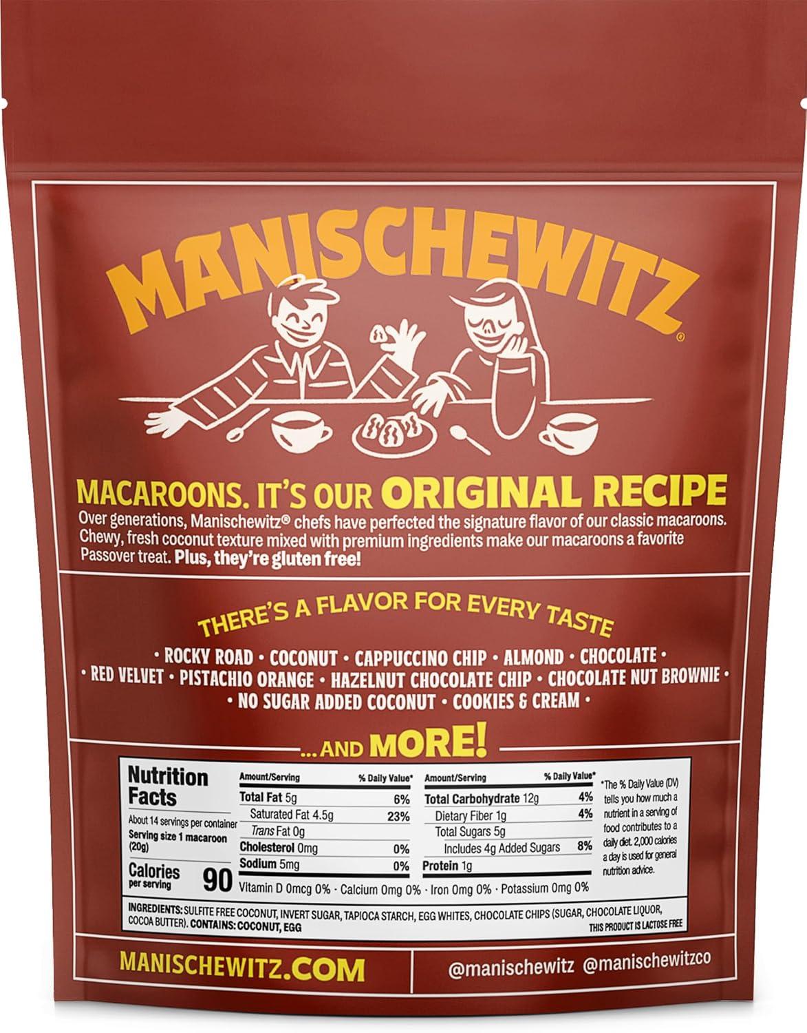 Manischewitz Chocolate Chip Macaroons, 10oz Resealable Bag, Gluten Free, Kosher For Passover