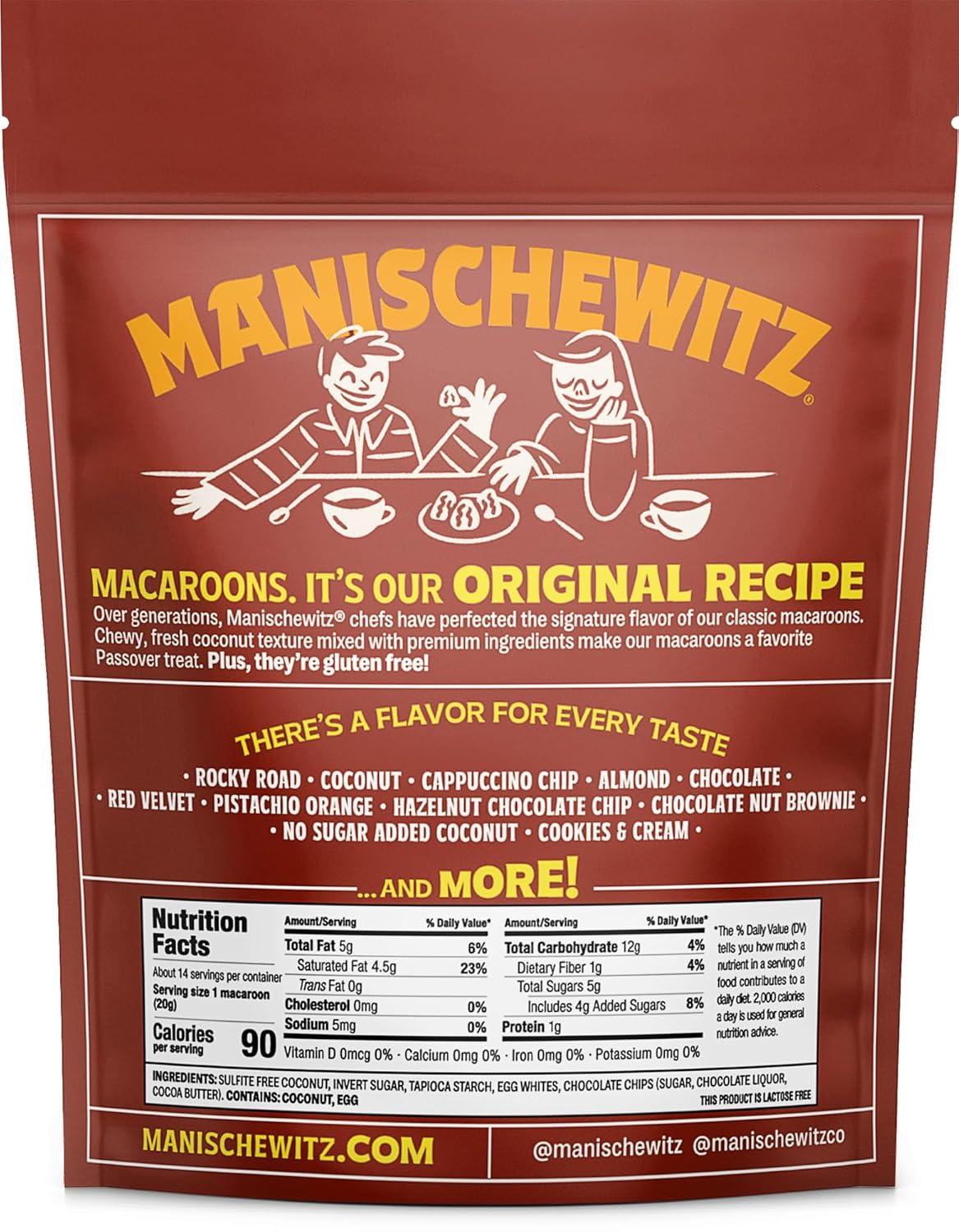 Manischewitz Chocolate Chip Macaroons, 10oz Resealable Bag, Gluten Free, Kosher For Passover