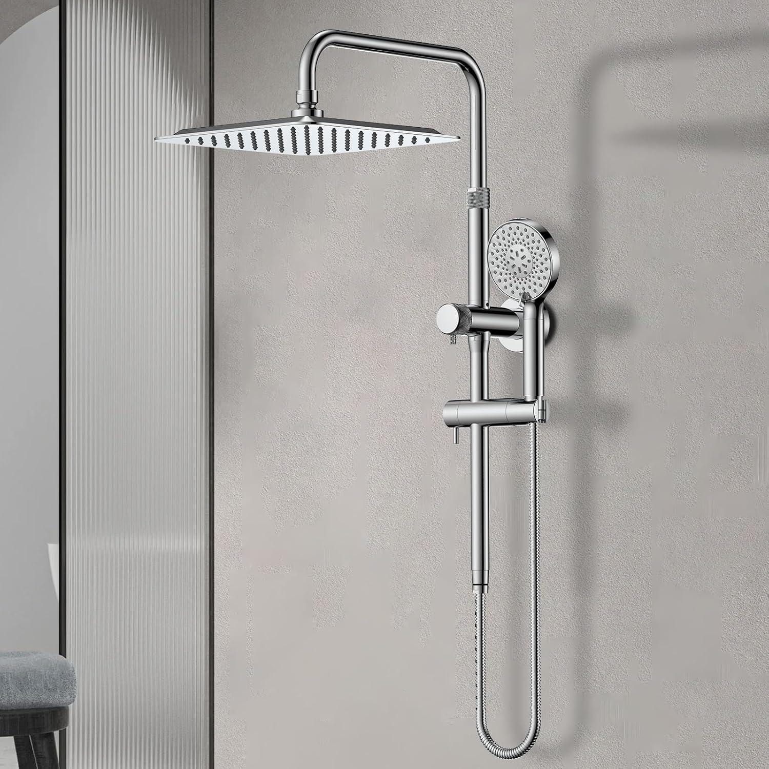 10-Inch Polished Stainless Steel Rain Shower Head with Handheld Combo