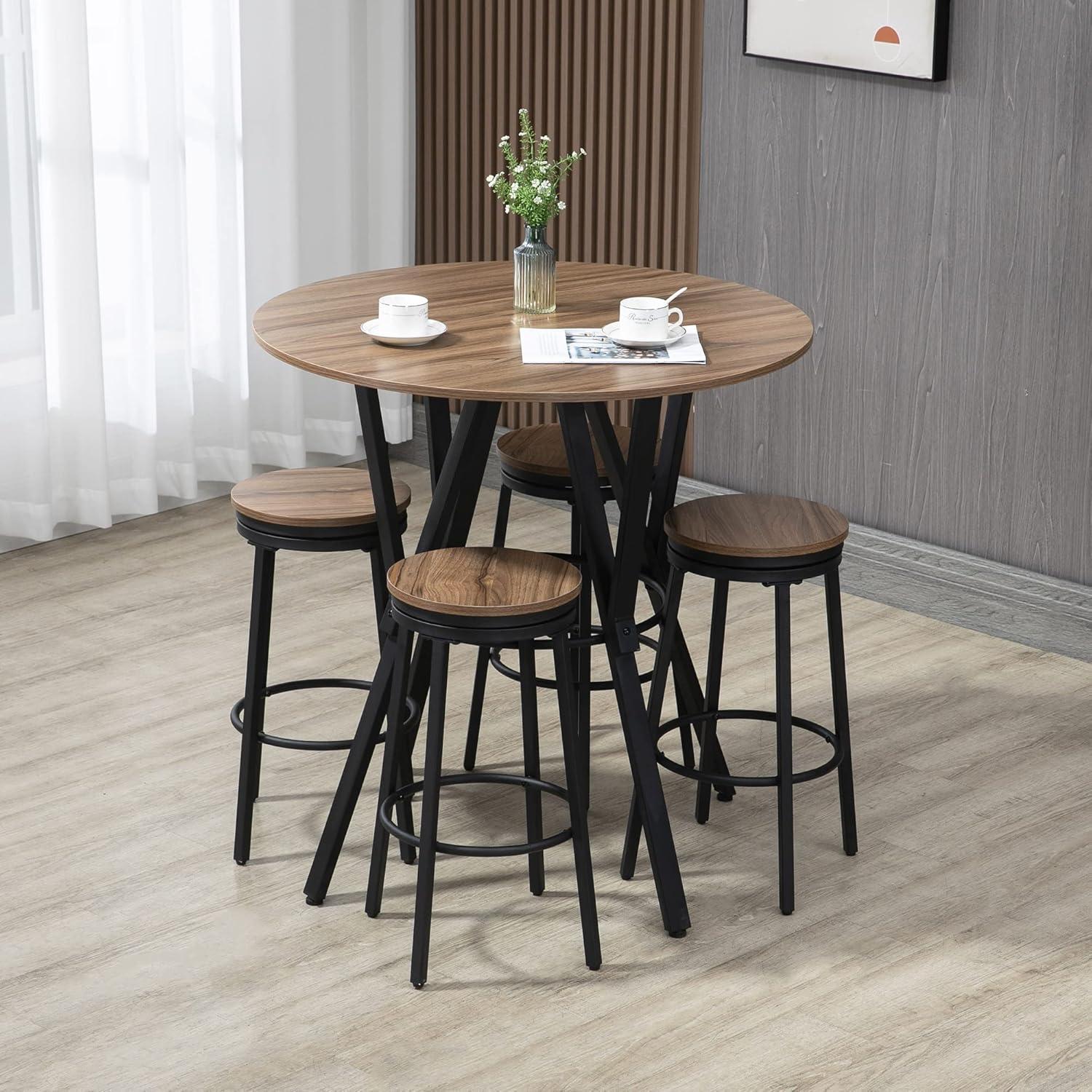 5-Piece Bar Table and Chairs Set, Space Saving Dining Table with 4 Stools