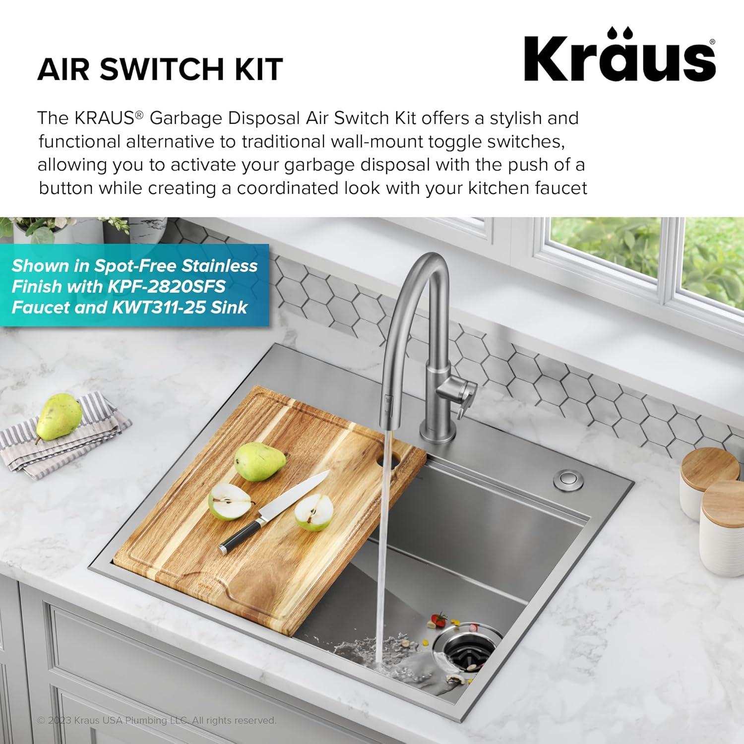 Kraus KRAUS Garbage Disposal Air Switch Kit with Push Button, AC Adapter, Power Cord, and Air Tube Included
