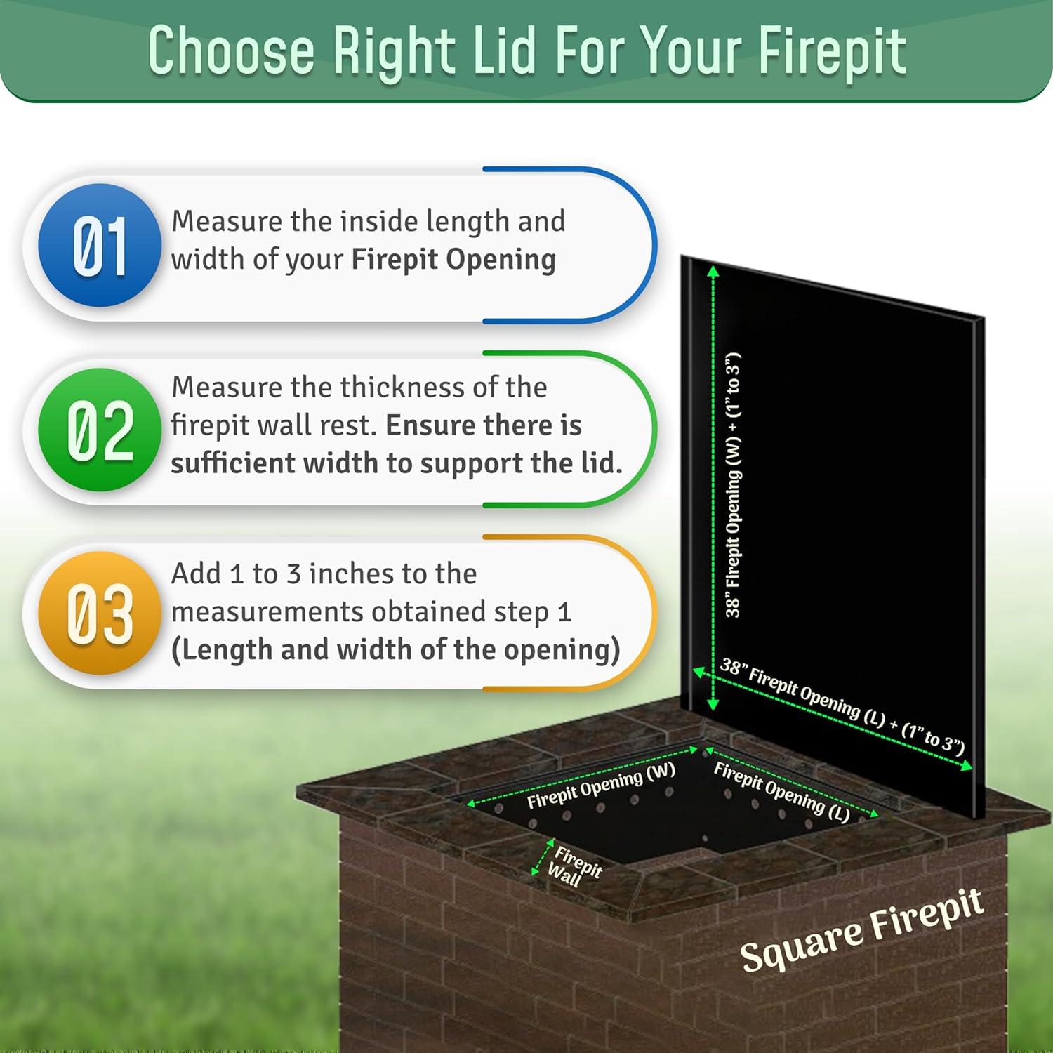 38" x 38" - Fire Pit Lid - Steel Fire Pit Snuffer Lid Cover Square - Drop-in Burner Fire Pit Pan Lid - 1.5 mm Thickness for Outdoor Fire Pit