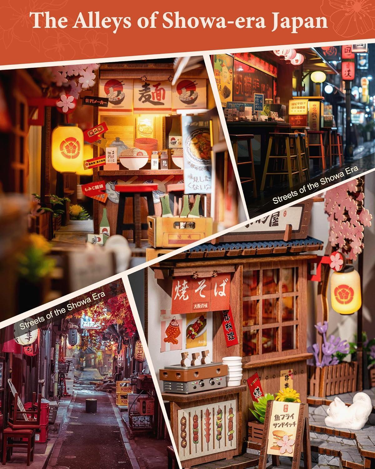 Rolife Book Nook 3D Jigsaw Puzzle Sakura Wine Alley Wooden Model Building Kit Decorative Bookend Stand DIY Bookshelf Insert Decor Gift for Teen Adults