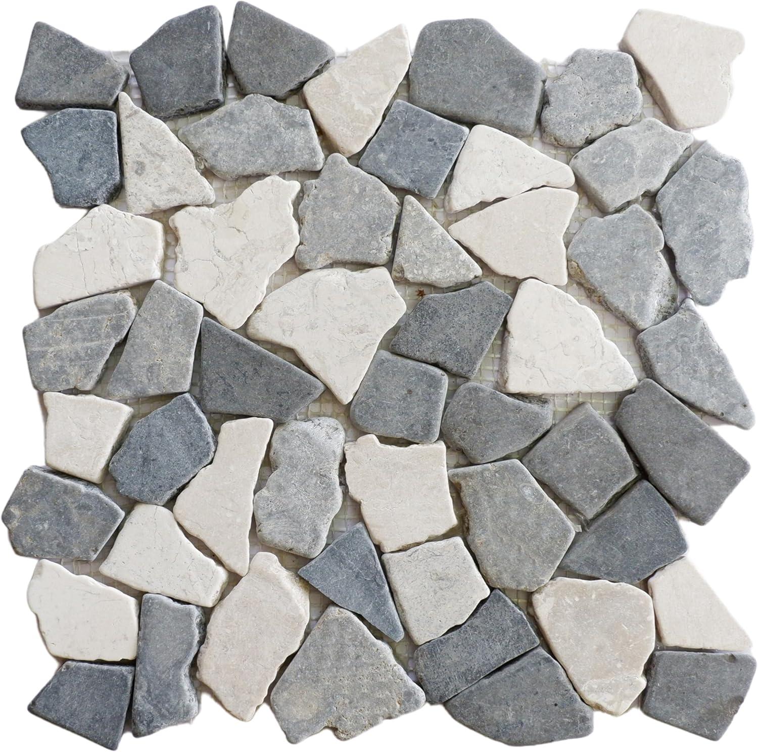 Awan 11.4" x 11.4" Gray and Beige Marble Mosaic Tile