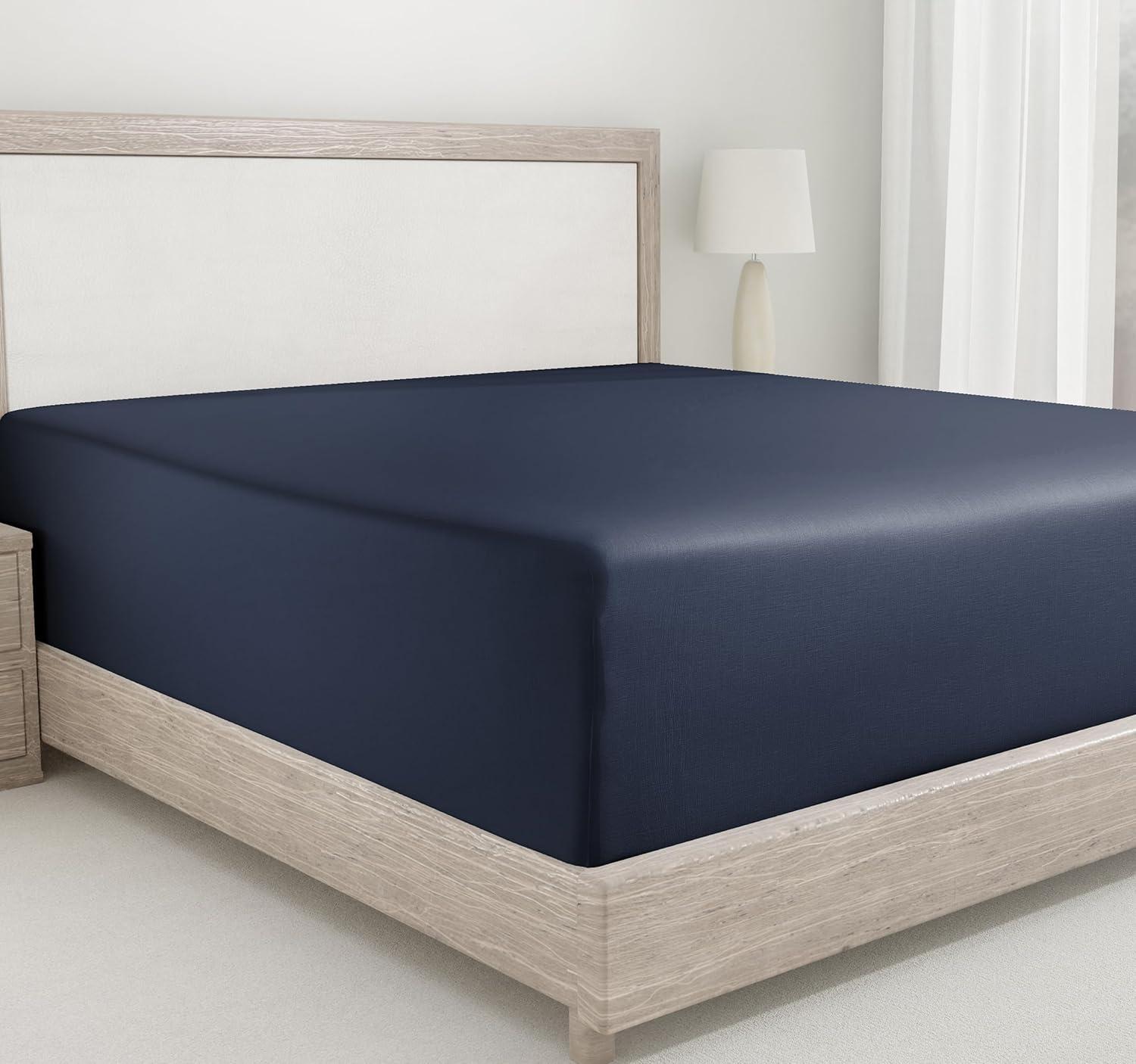 400 Thread Count 100% Cotton Fitted Sheet - California Design Den - Indigo Dusty Blue, Twin