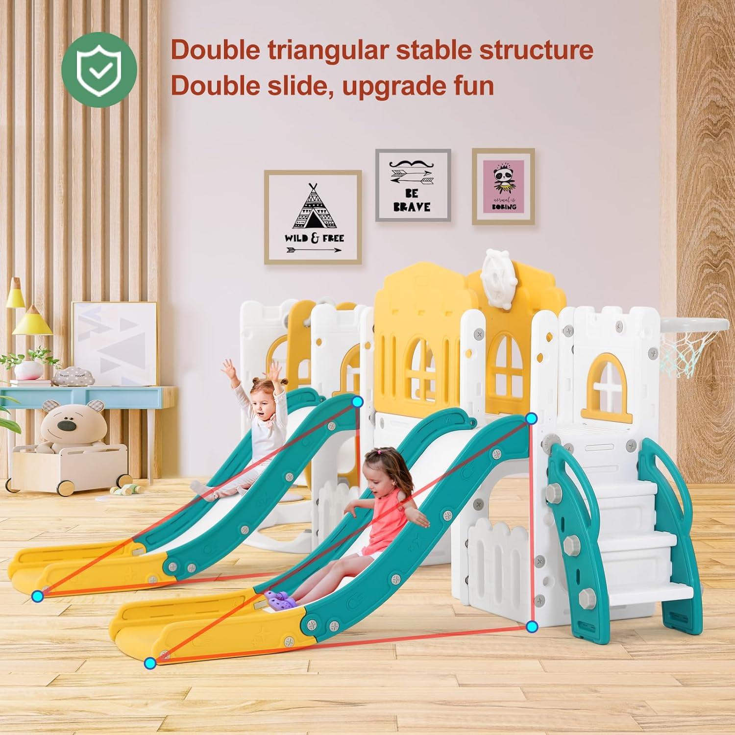 Multicolor Indoor Climbing Playset with Slide and Swing