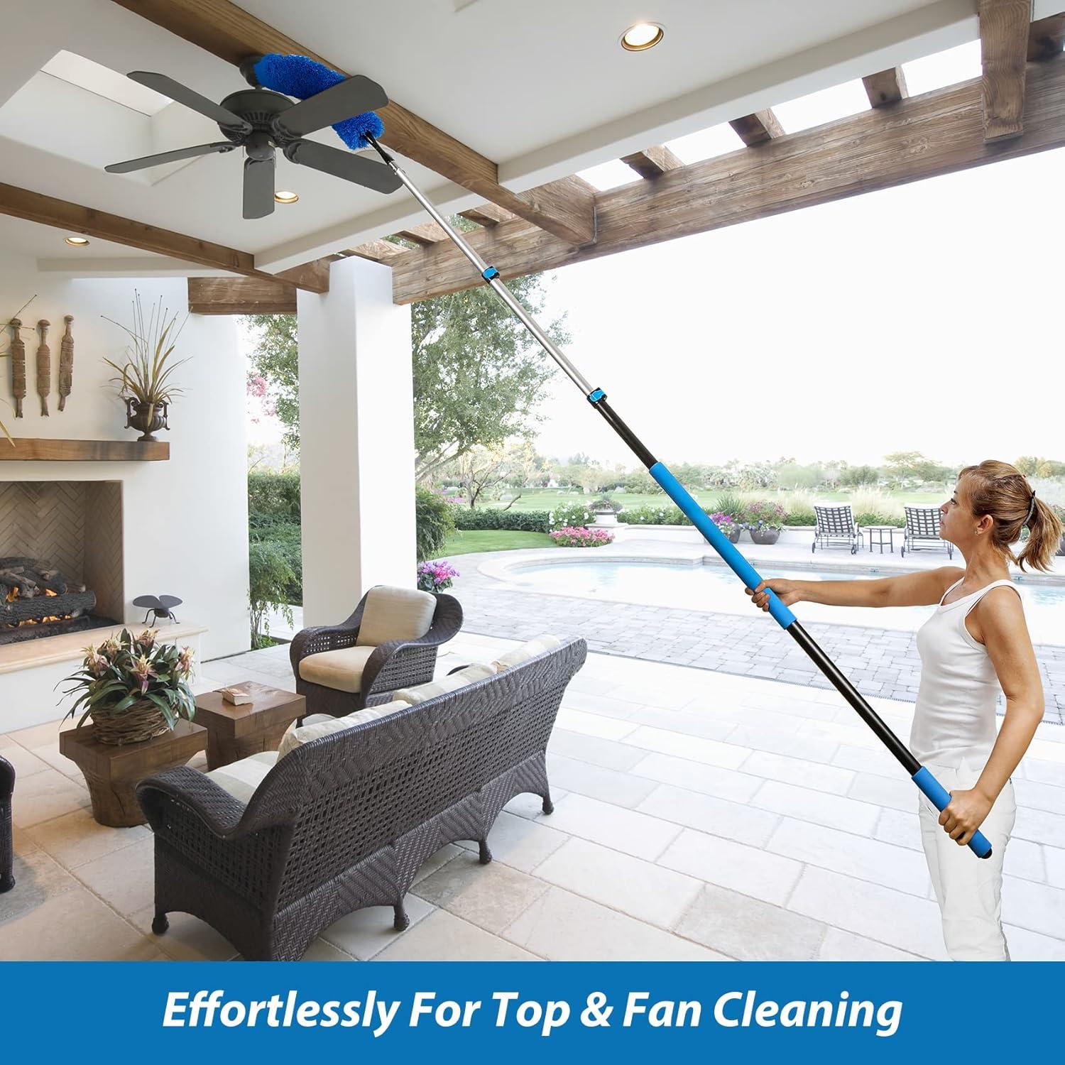 20 Foot High Reach Duster Kit with 5-12FT Telescoping Pole - High Ceiling Dusting and Window Cleaning Kit, Cobweb Duster, Window Washer & Squeegee, Fan Duster and Feather Duster