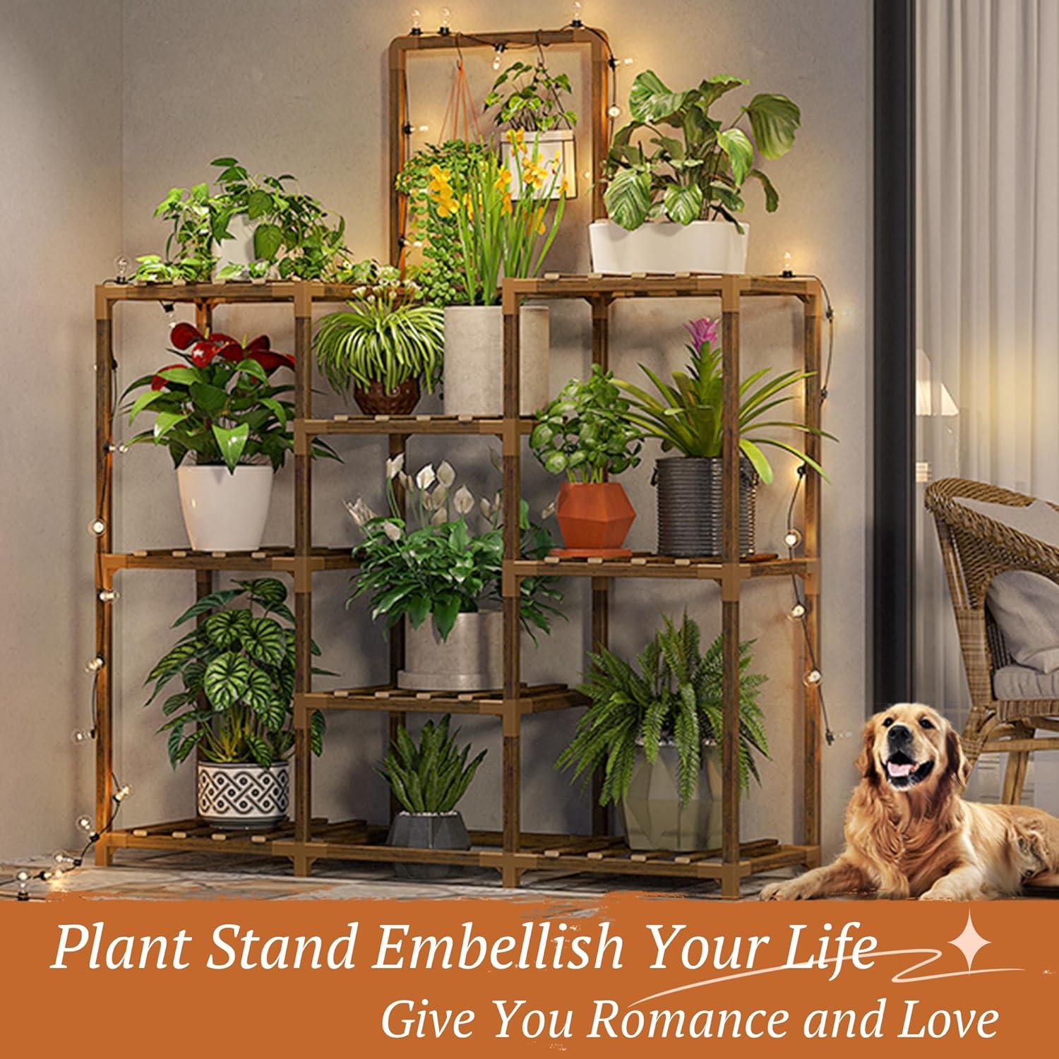 Brown Wood 5-Tier Plant Stand with Hanging Areas