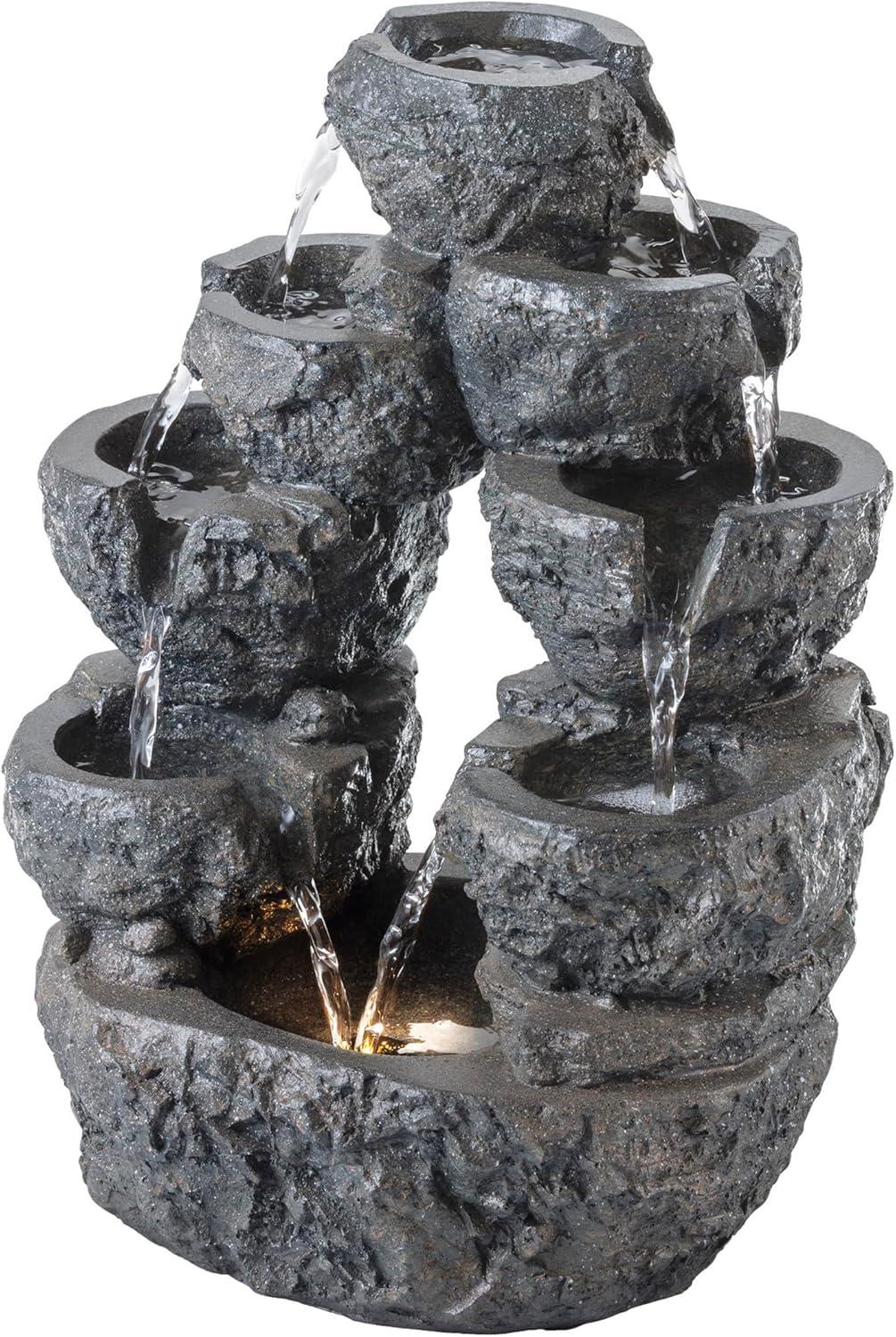 14" Resin Multi Tiered Cascading LED Fountain Gray - Alpine Corporation