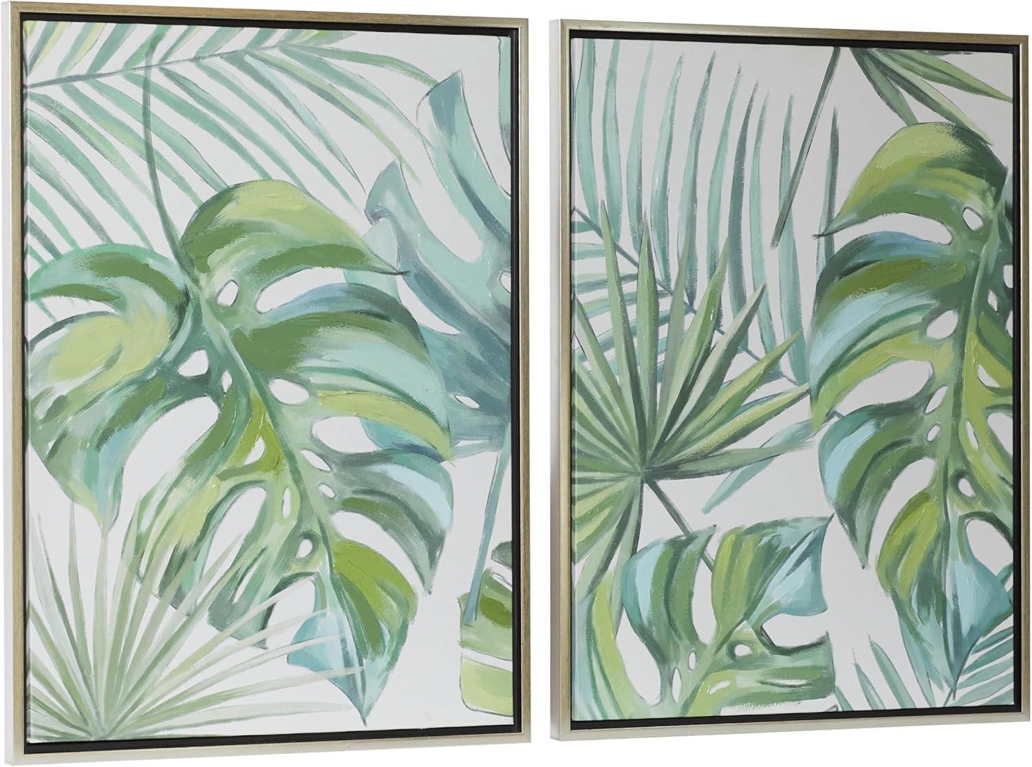 24" x 32" Tropical Leaf Framed Wall Art with Silver Frame, by CosmoLiving by Cosmopolitan (2 Count)