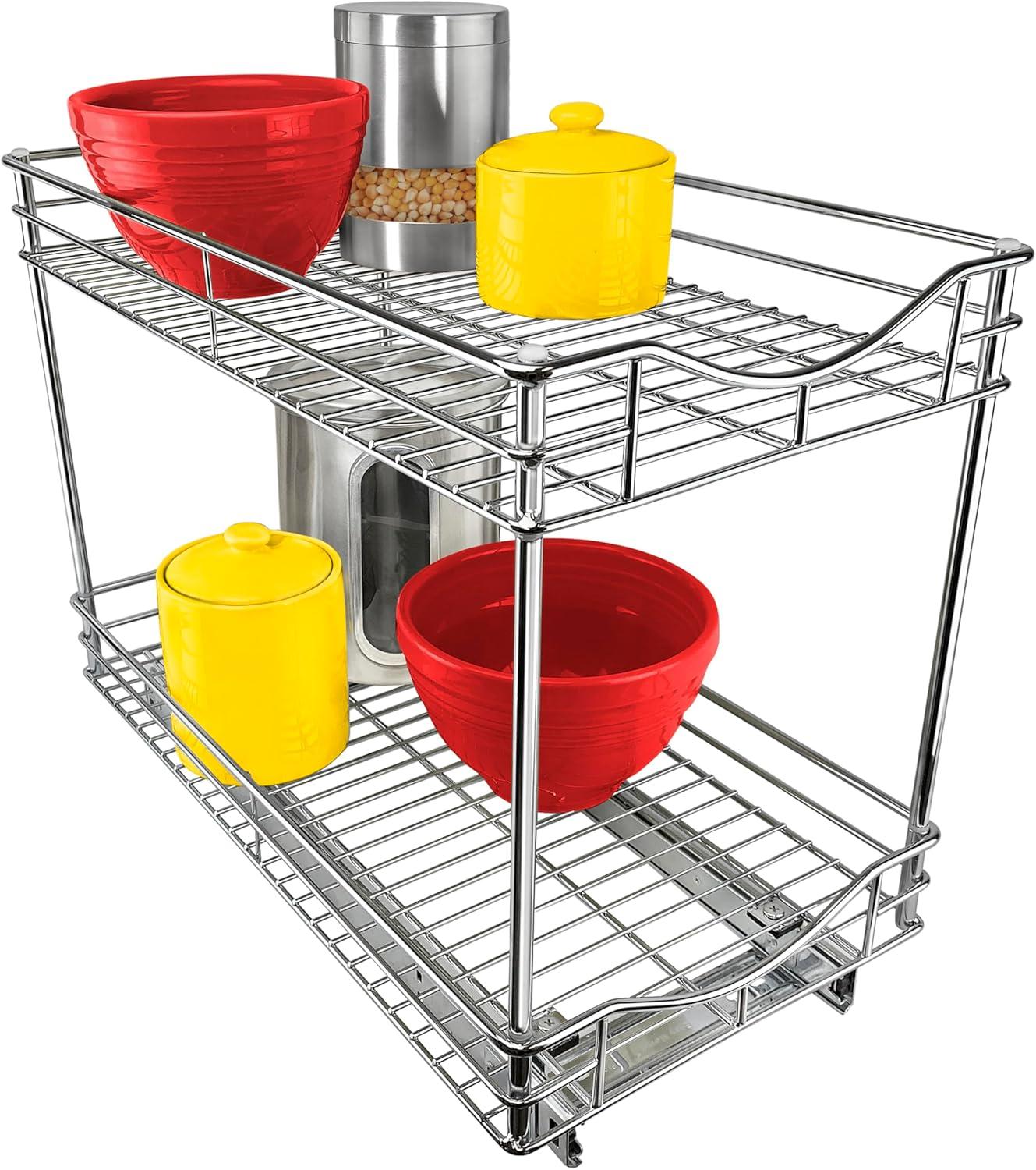 LYNK PROFESSIONAL 11"W x 18"D Pull Out Cabinet Organizer (2 Tier) Slide Out Pantry Shelf - Chrome