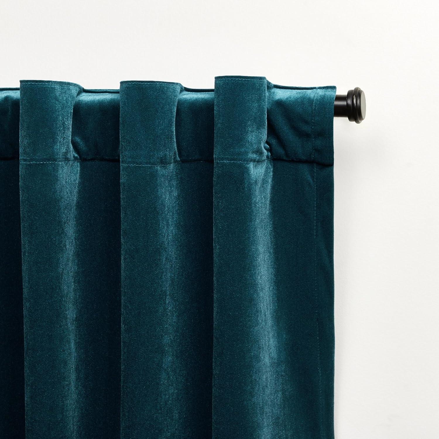 Set of 2 (84"x54") Velvet Back Tab Light Filtering Window Curtain Panels Teal - Exclusive Home: Polyester, Plain Weave