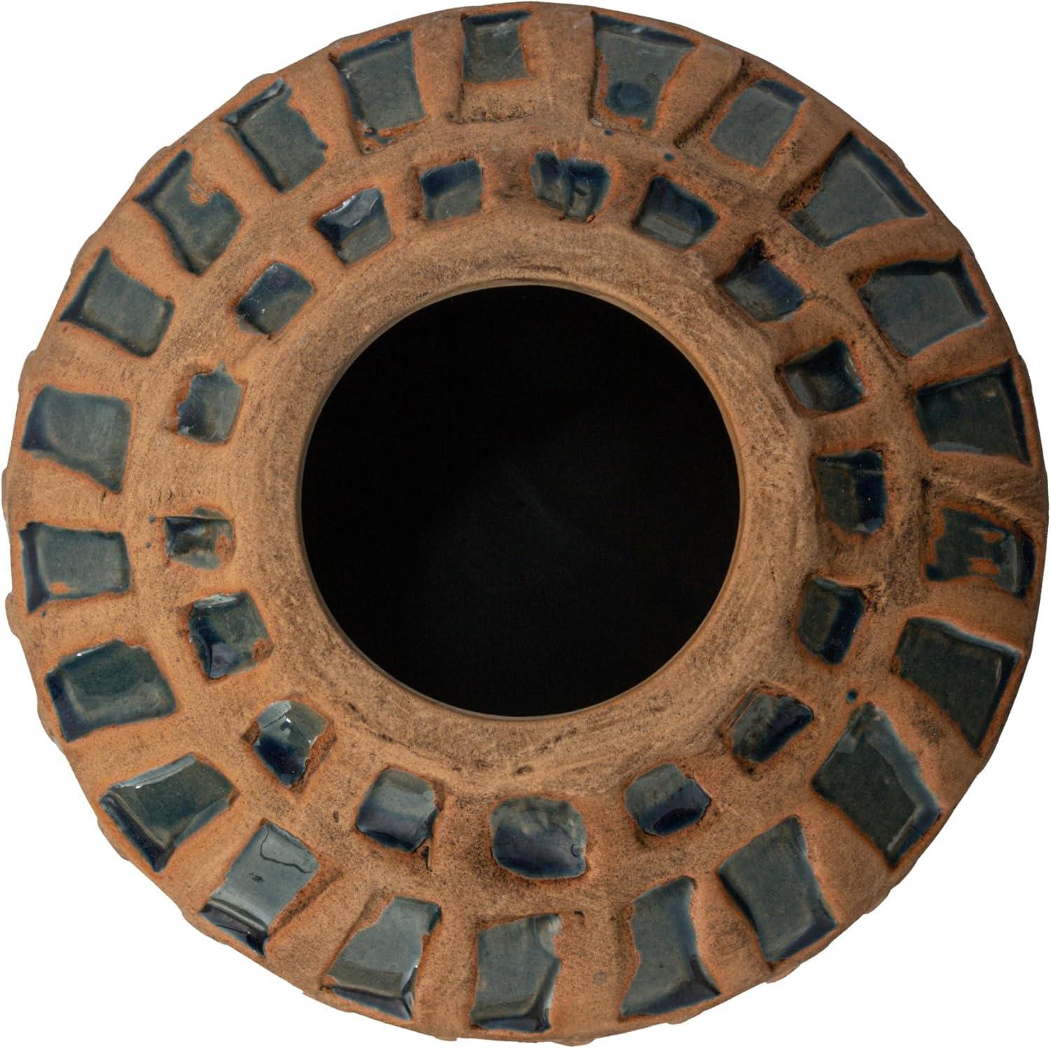 Natural and Blue Ceramic Debossed Table Vase