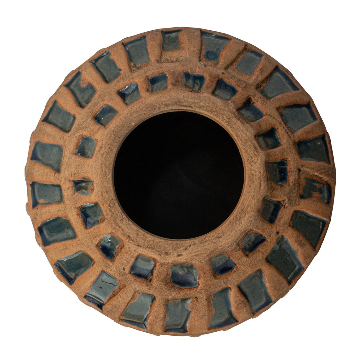 Natural and Blue Ceramic Debossed Table Vase