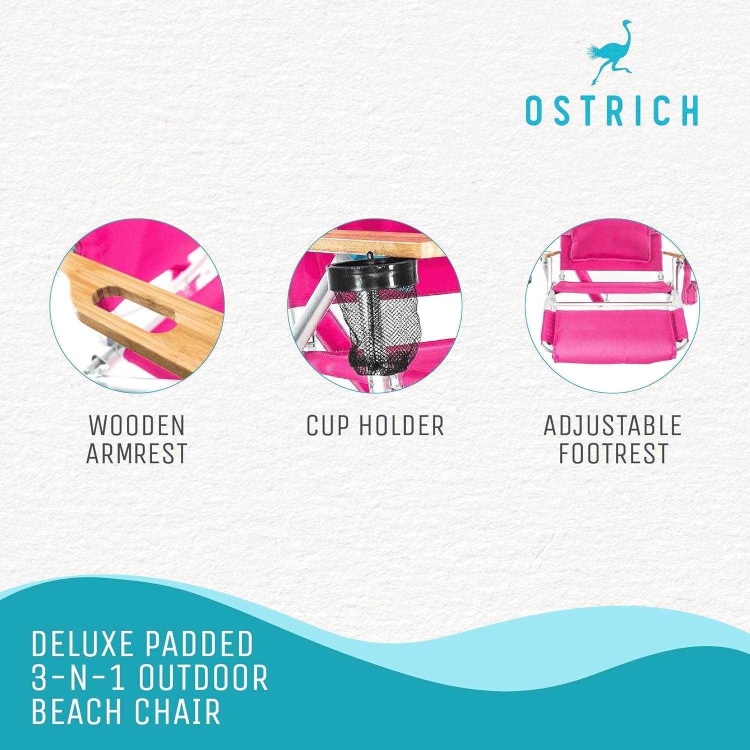 Ostrich Ostrich Deluxe Padded Lightweight Portable Adjustable Outdoor Reclining Folding Chair with Footrest