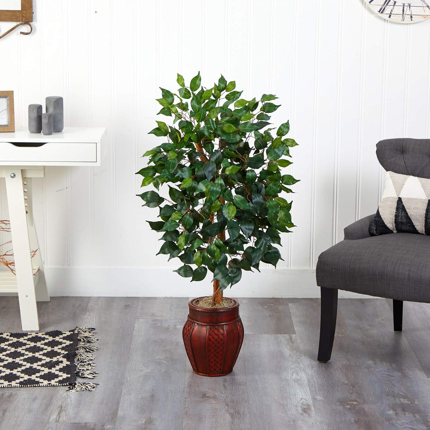 Nearly Natural 44" Green Silk Ficus Tree with Decorative Planter