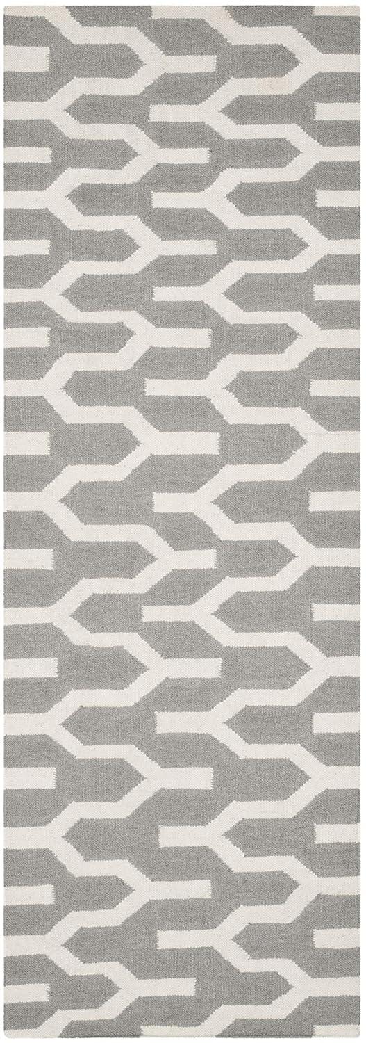 Dhurries DHU630 Hand Woven Runner Rug - Silver/Ivory - 2'6"x7' - Safavieh.
