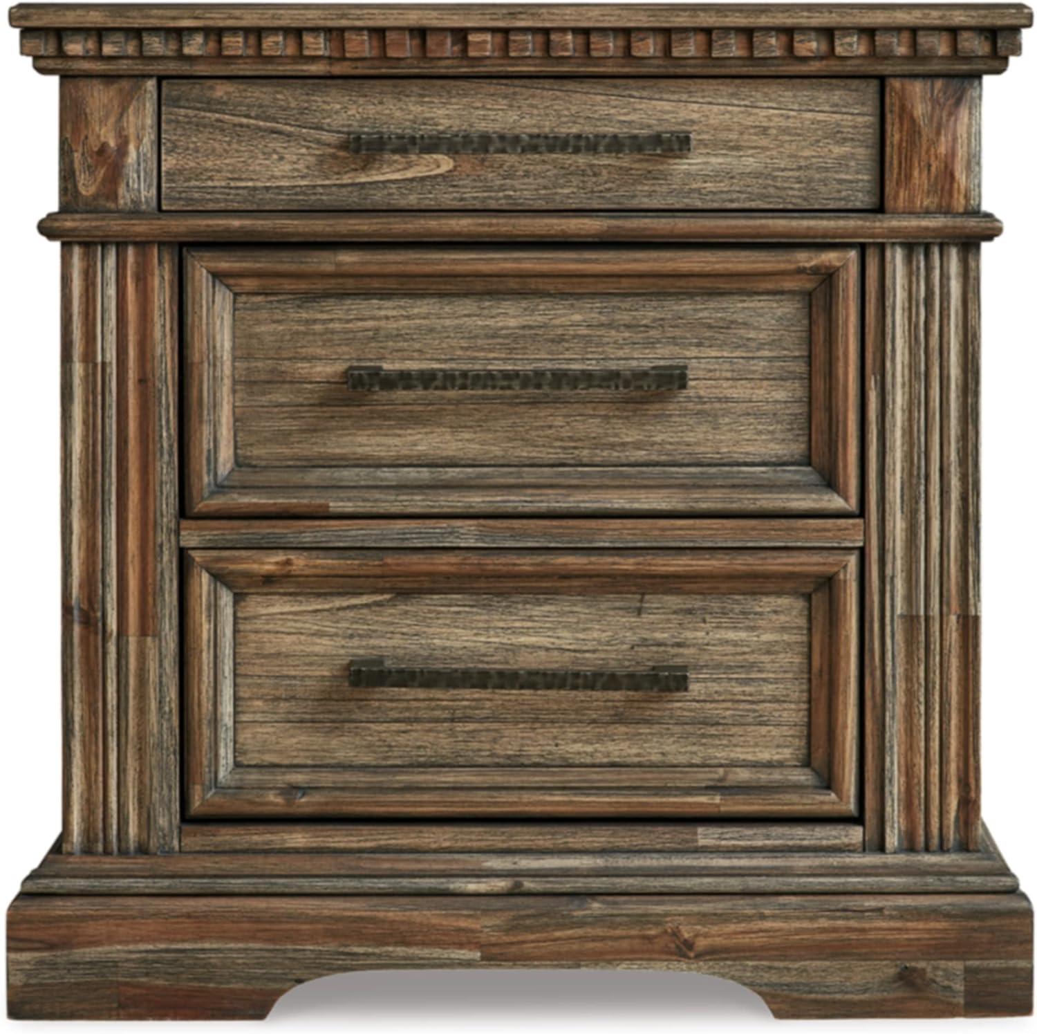 Vintage-Inspired Markenburg 3-Drawer Nightstand with USB Ports, Brown