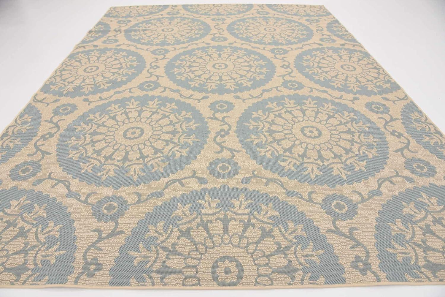 Unique Loom Outdoor Botanical Collection Area Rug - Medallion (9'  x 12' 2" Rectangle Aqua/Beige)