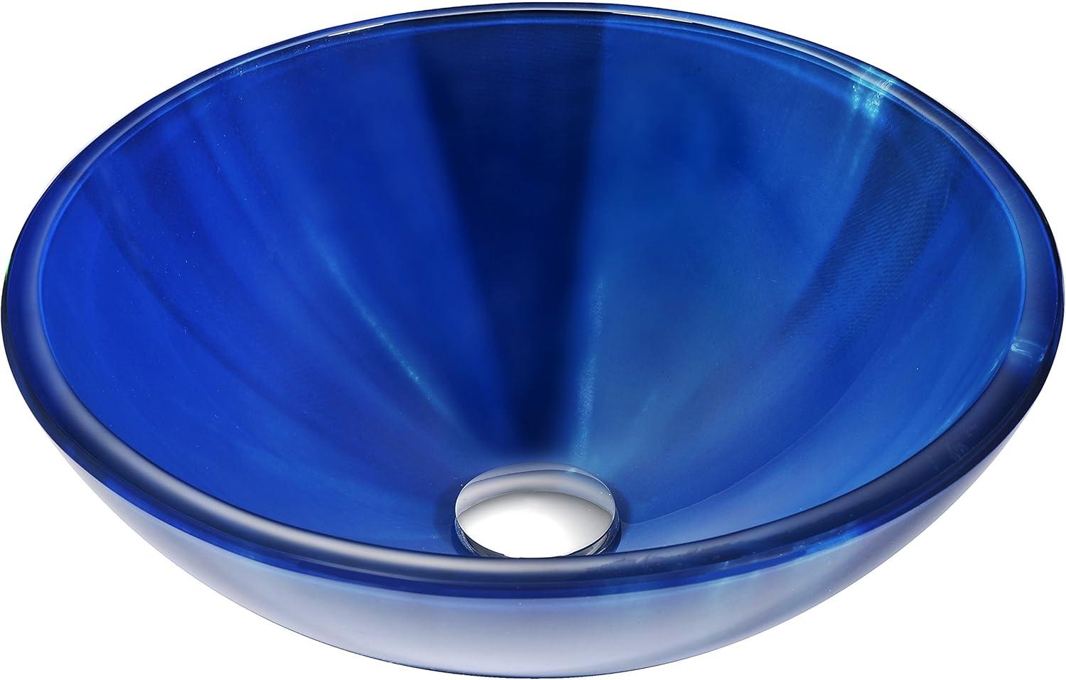 Lustrous Blue Round Glass Above-Counter Vessel Sink