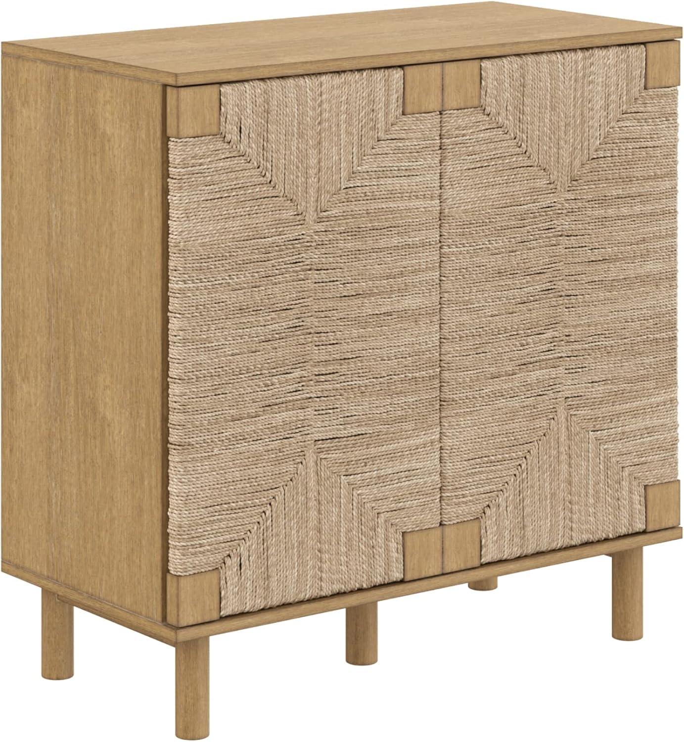 Beacon Wood and Seagrass 2 Door Storage Cabinet - Nathan James