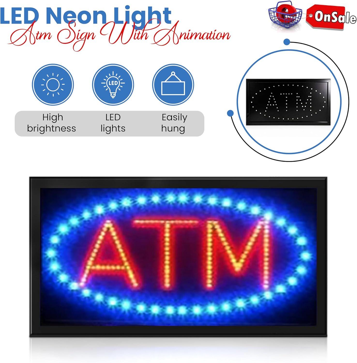 LED Neon Light ATM Sign With Animation On/off and Power On/Off two Switchs for Business B86