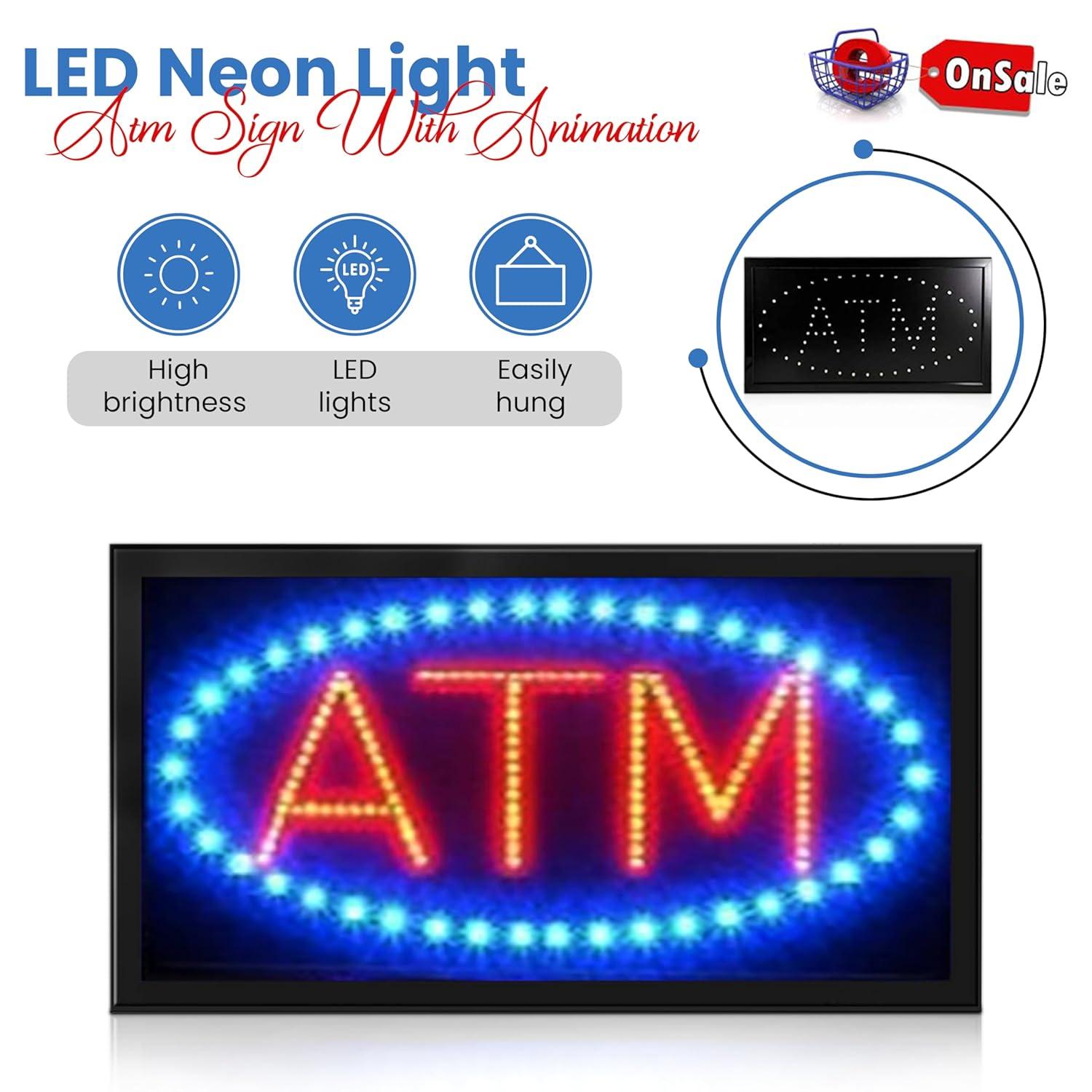 LED Neon Light ATM Sign With Animation On/off and Power On/Off two Switchs for Business B86