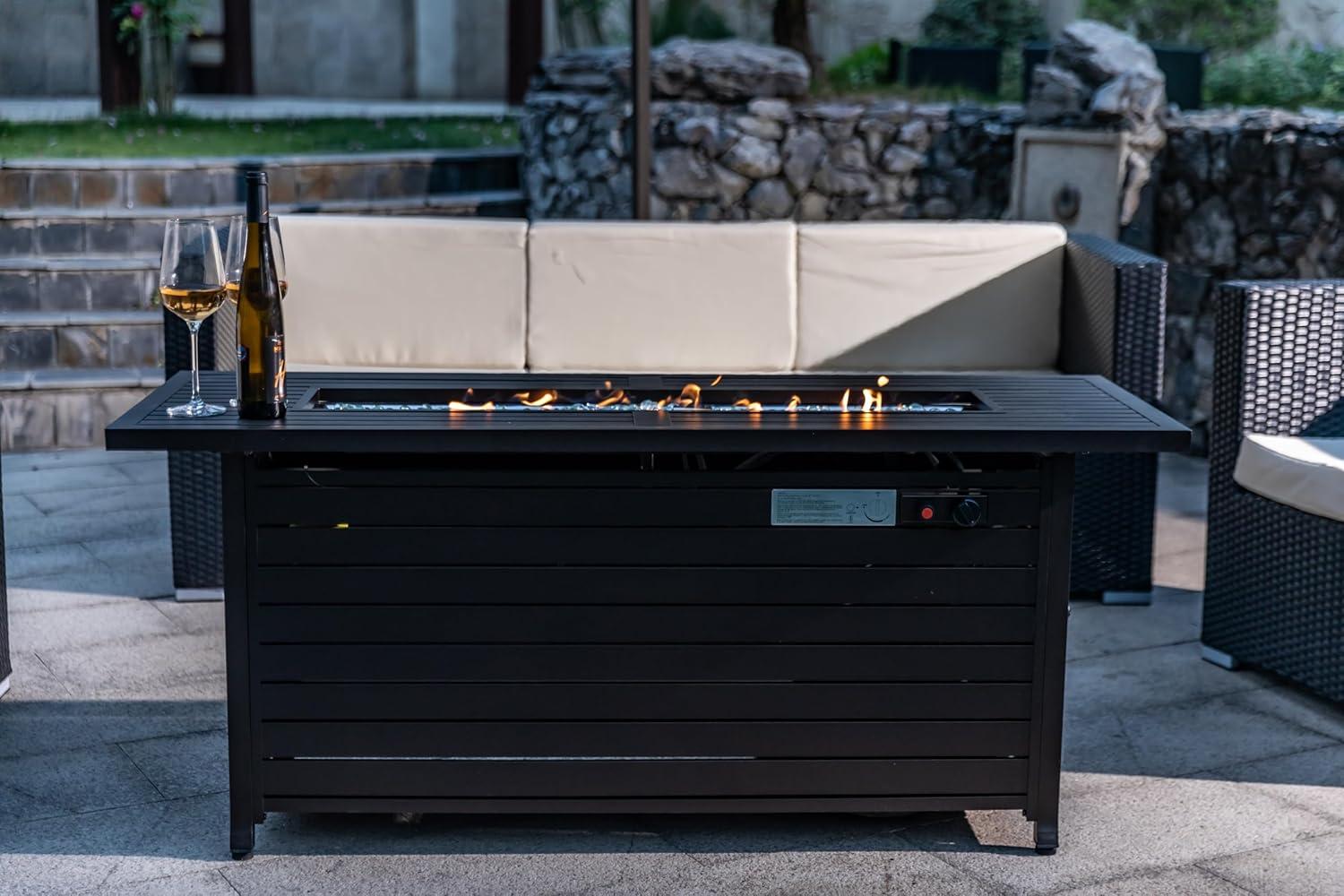 Mocha 57'' Rectangular Gas Fire Pit Table with Lid