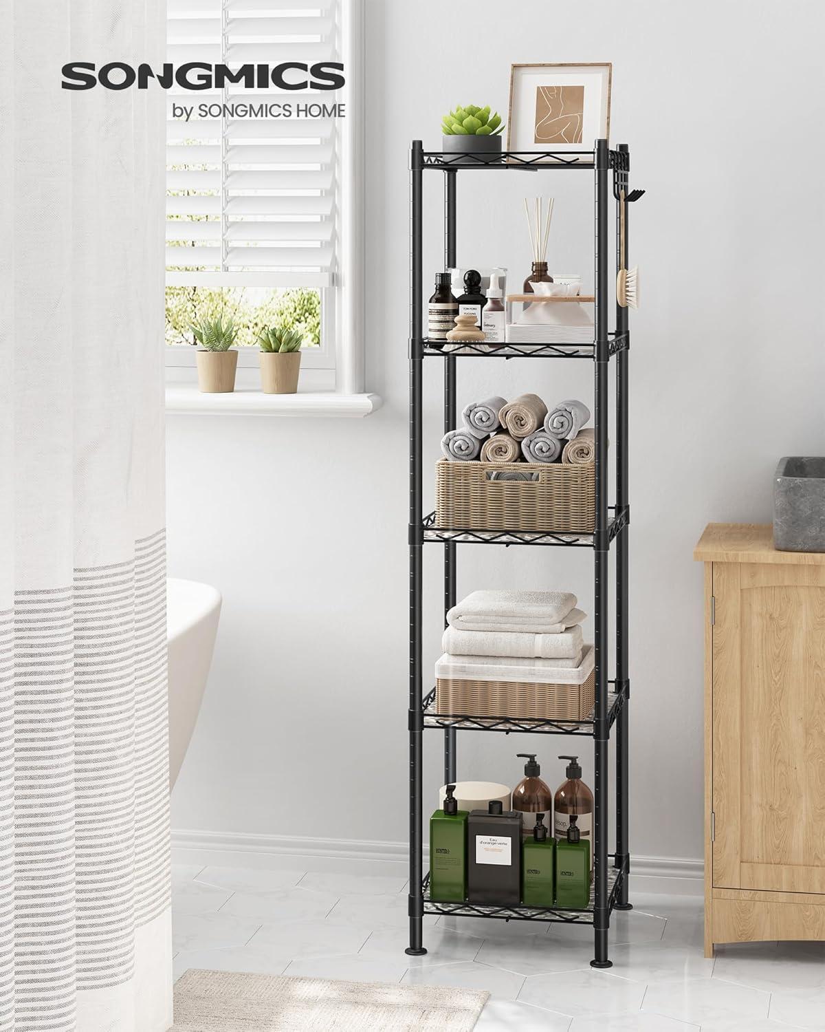 Adjustable Ink Black and Translucent 5-Tier Bathroom Shelf