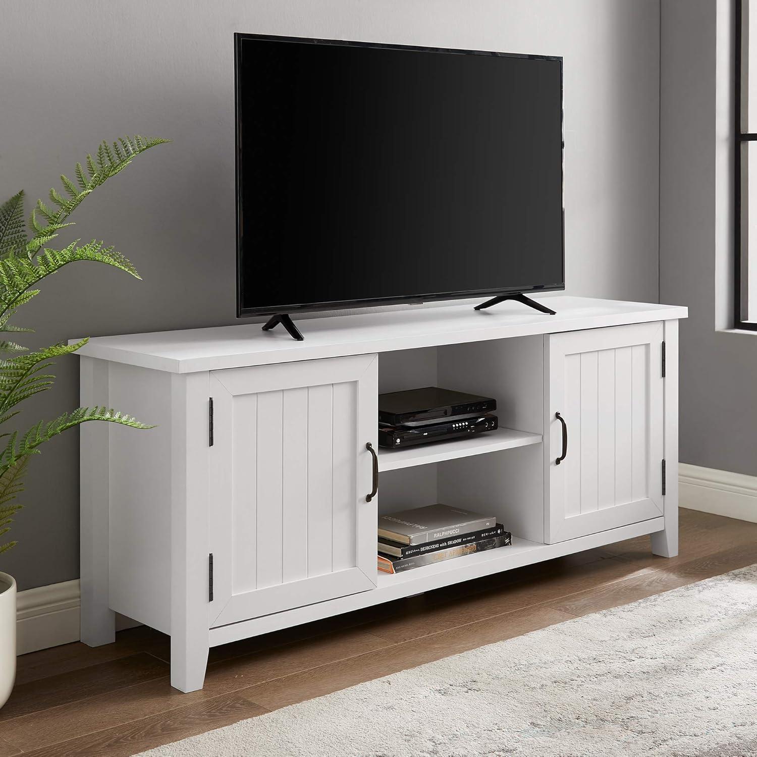 Walker Edison Transitional Grooved-Door TV Stand for TVs up to 65”, White