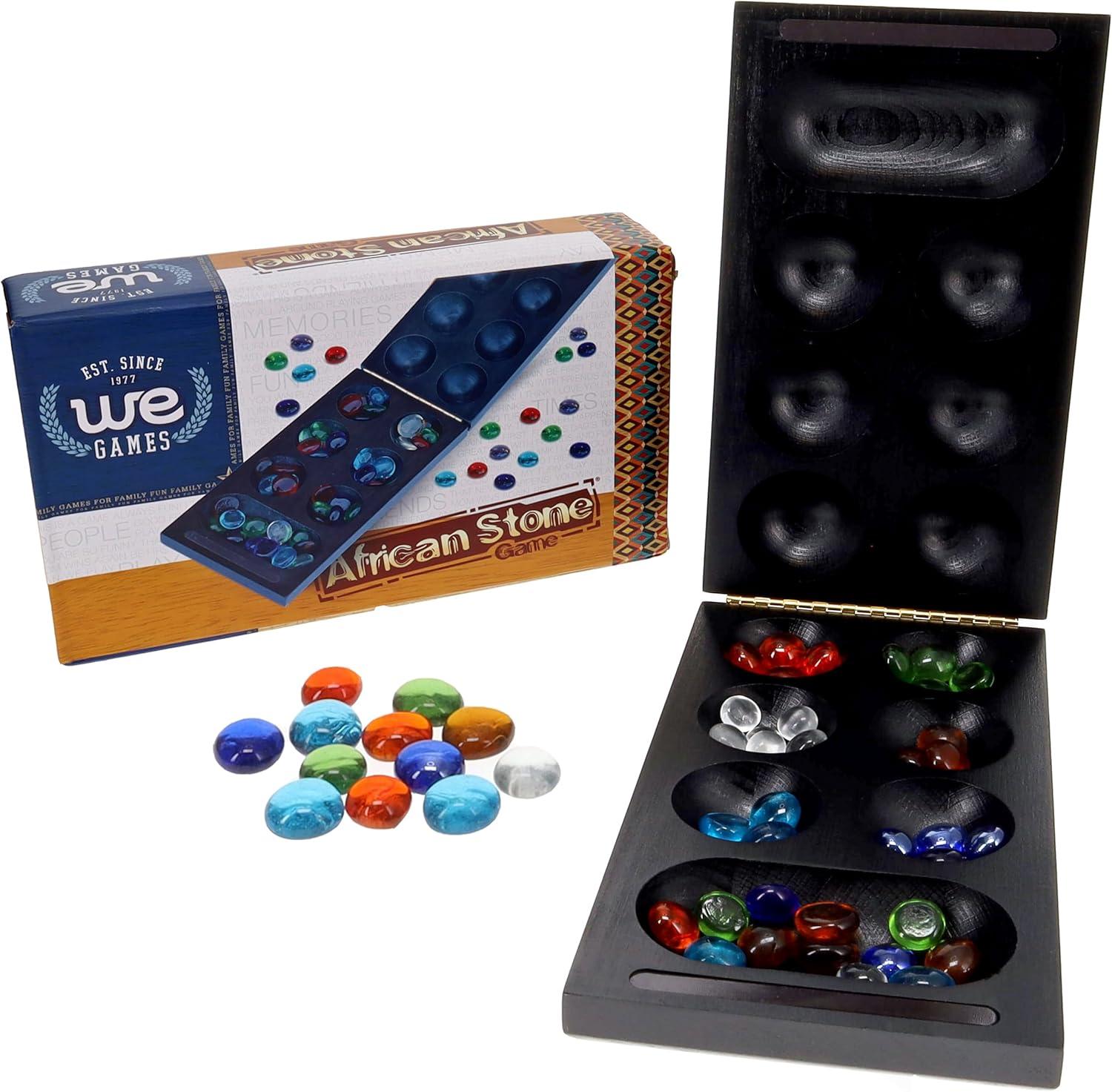 WE Games Folding Mancala - Solid Wood Board & Glass Stones
