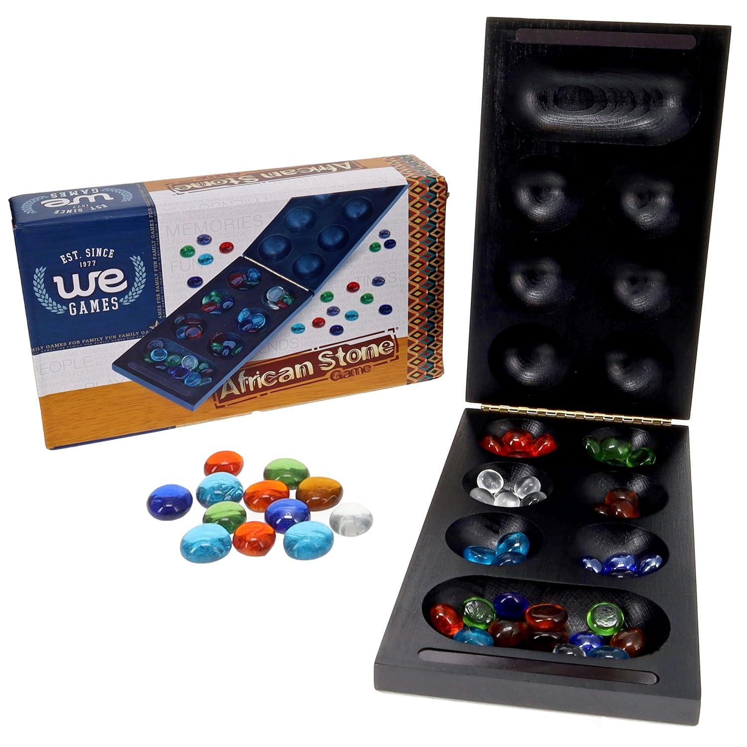WE Games Folding Mancala - Solid Wood Board & Glass Stones