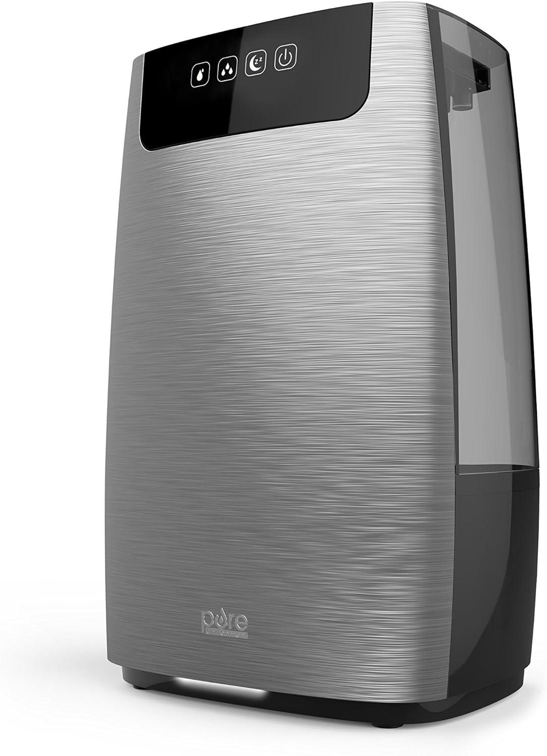 Gray Brushed Metal Ultrasonic Cool Mist Humidifier with Night Mode