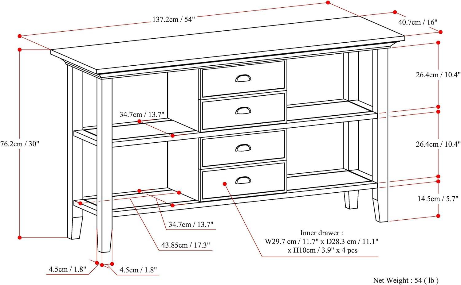 Simpli Home Redmond Wood 54" Transitional Console Table in Rustic Natural Brown