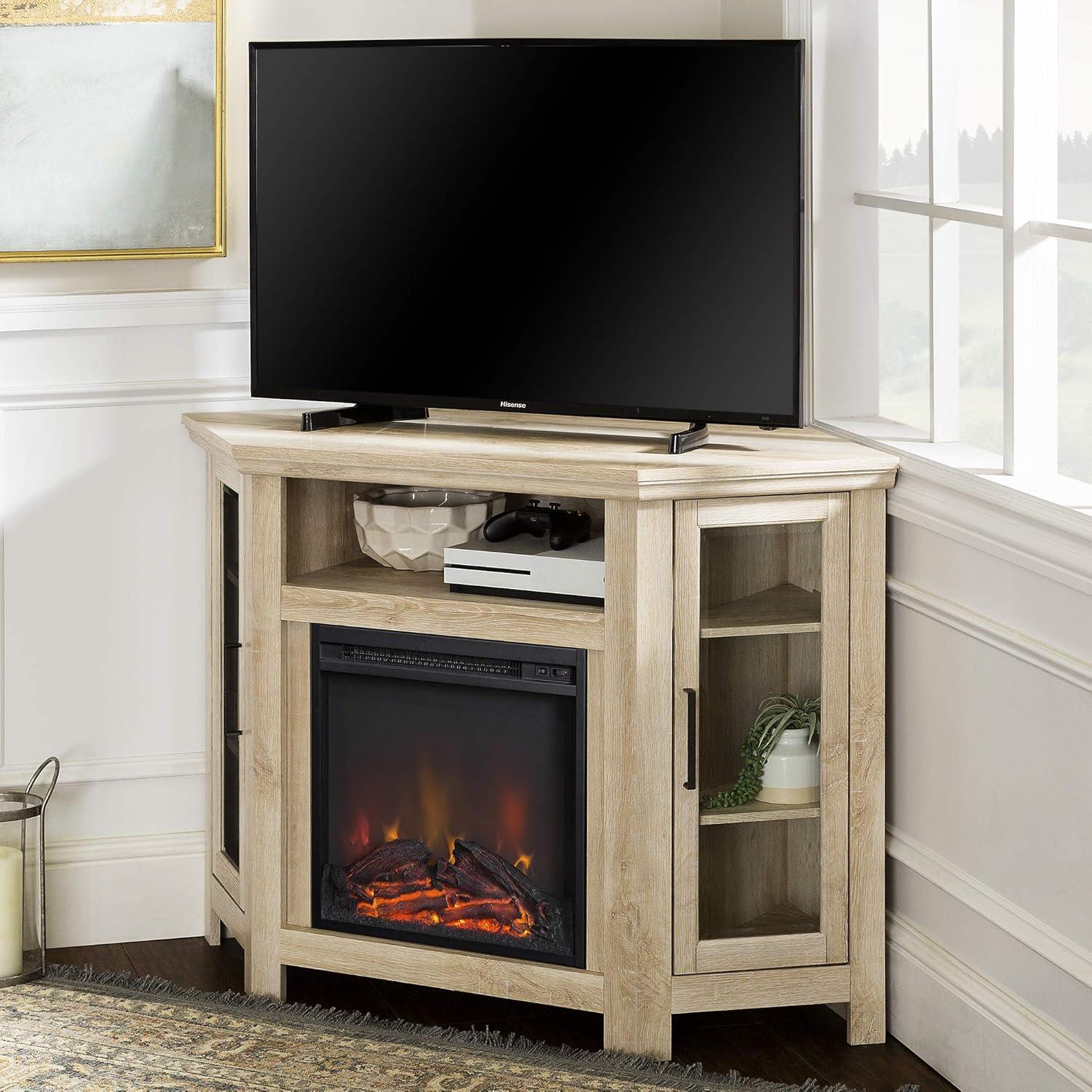 Elegant White Oak 48" Corner Media TV Stand with Electric Fireplace