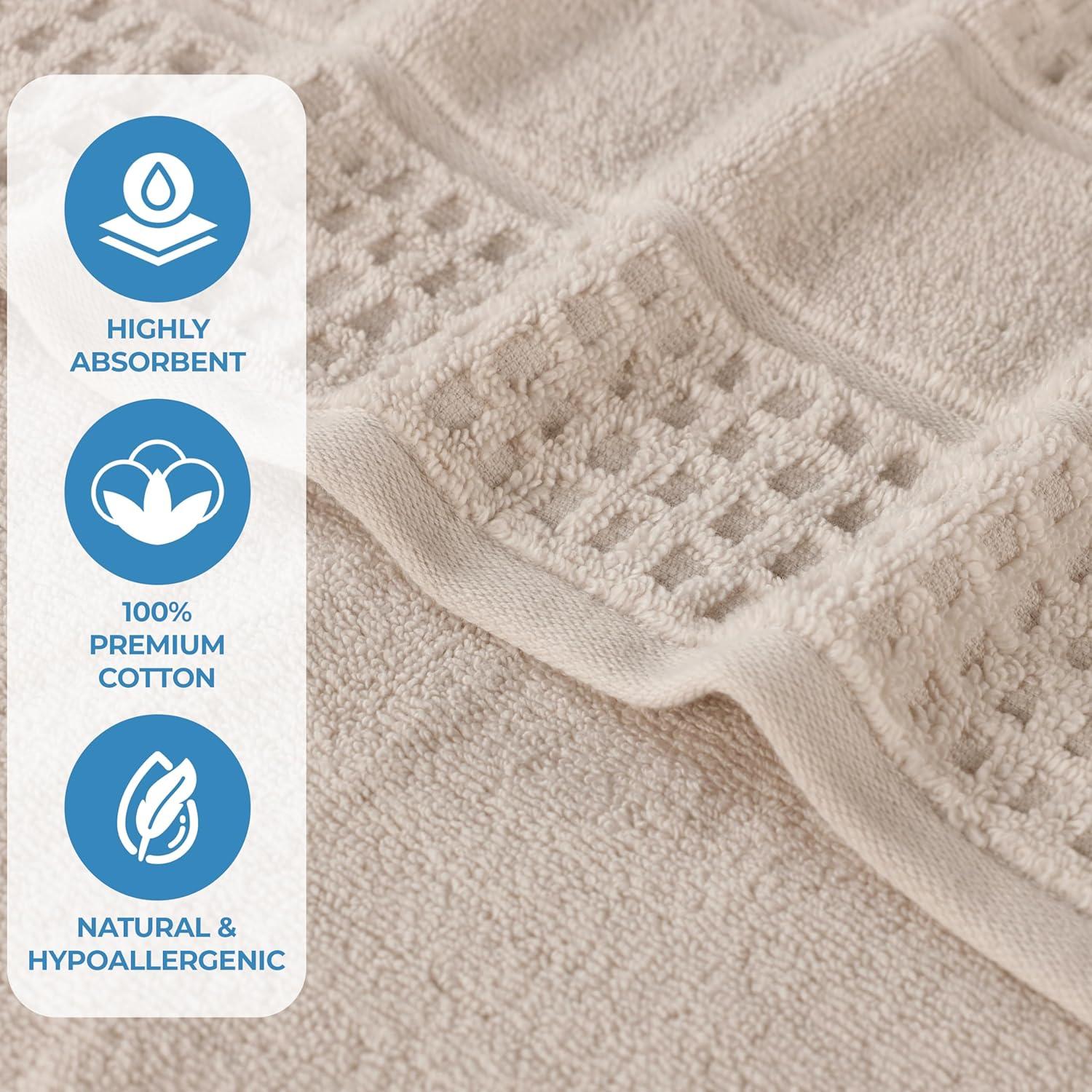 Ivory Cotton 6-Piece Towel Set with Waffle Border