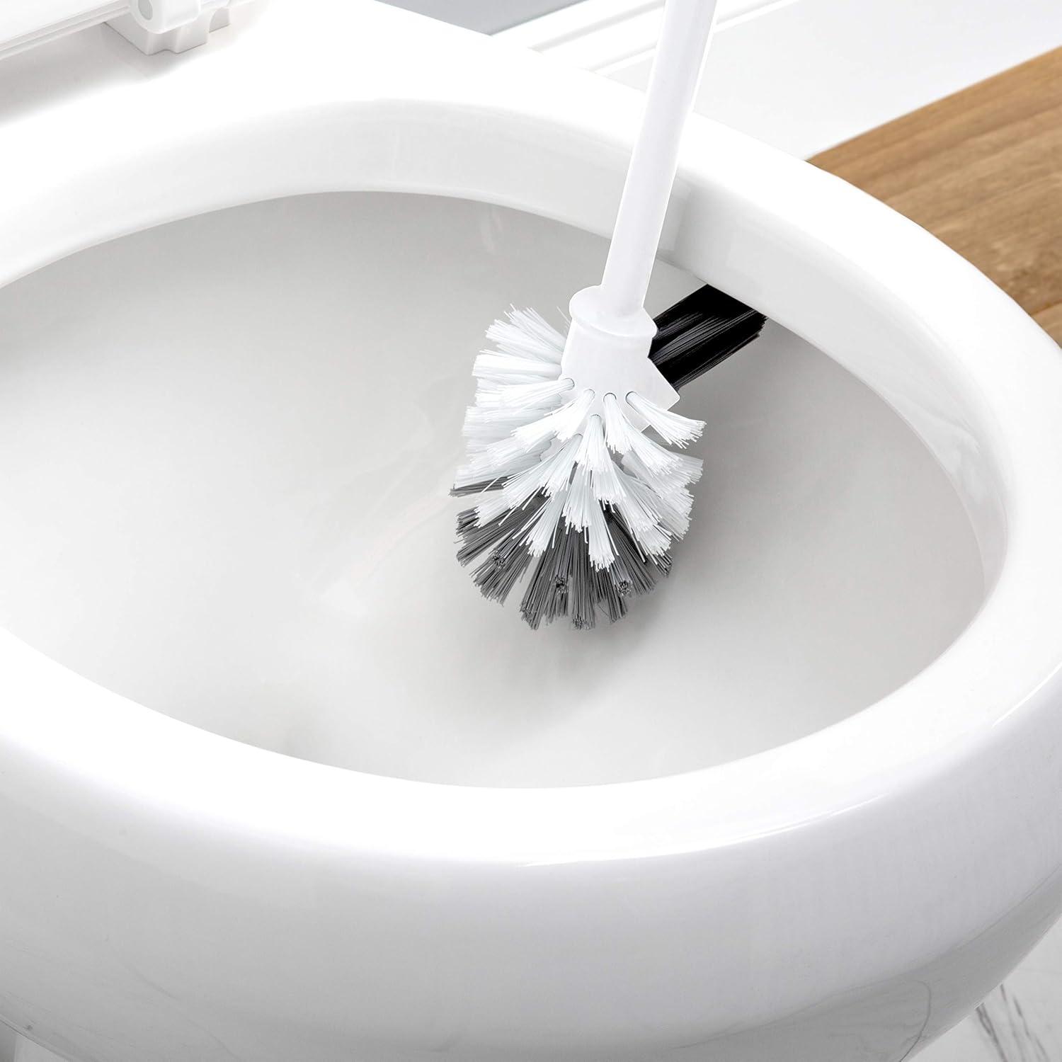 Bath Bliss Self Closing Lid Toilet Brush with Rim Scrubber in Sailor Knot Design, White