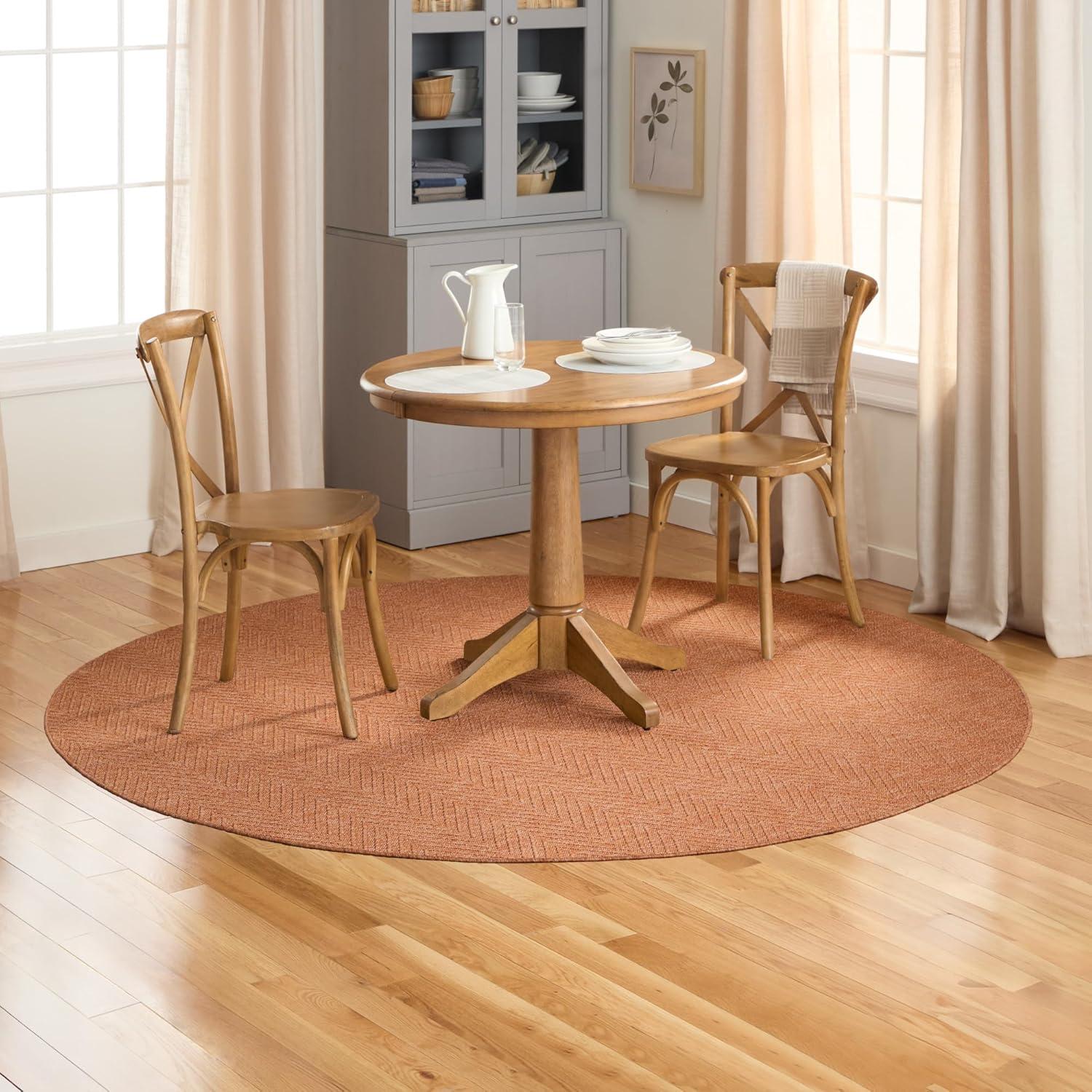 Pax Rust Herringbone Round Washable Area Rug