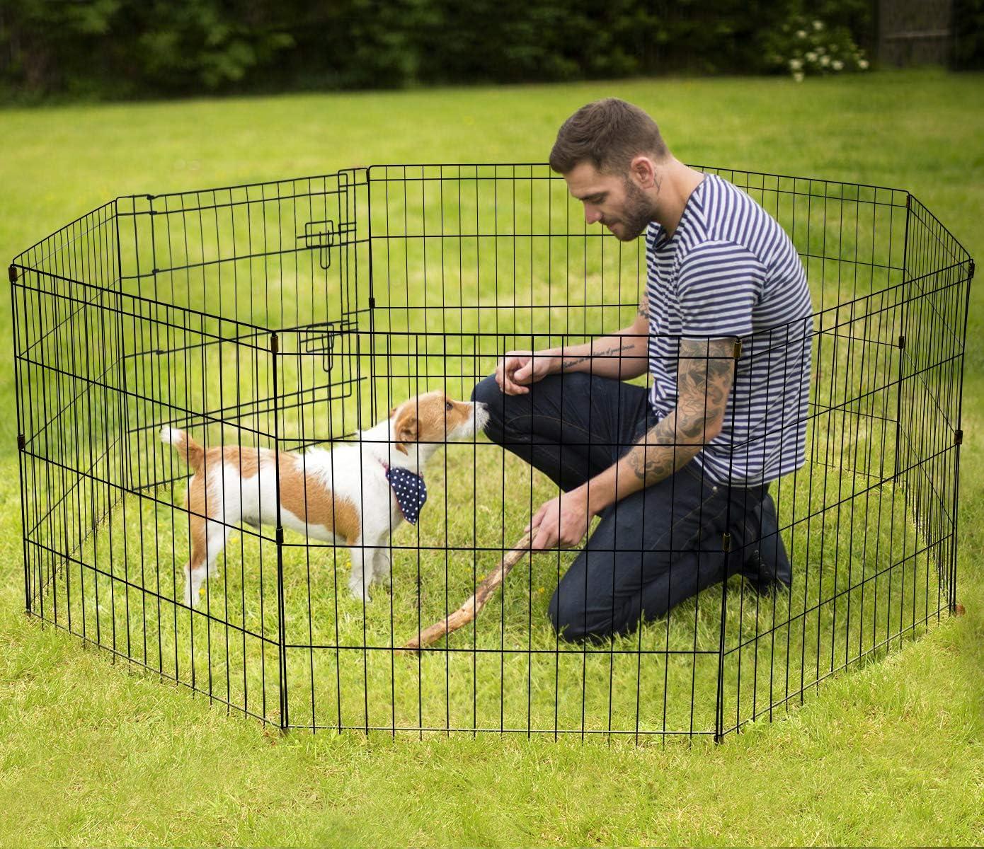 Black Metal Foldable 24'' Pet Playpen with 8 Panels