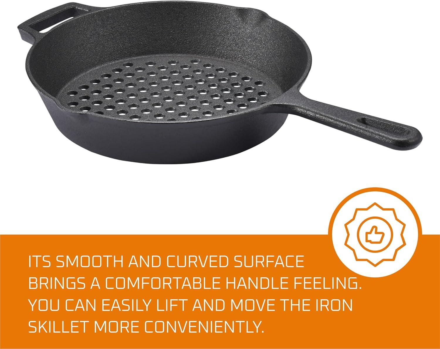 Bruntmor Enameled Cast Iron Skillet with Glass Lid | 10 Inch Deep Round Grill Pan and Frying Pan with Double Loop Handles | Black | Flat Cast Iron Skillet
